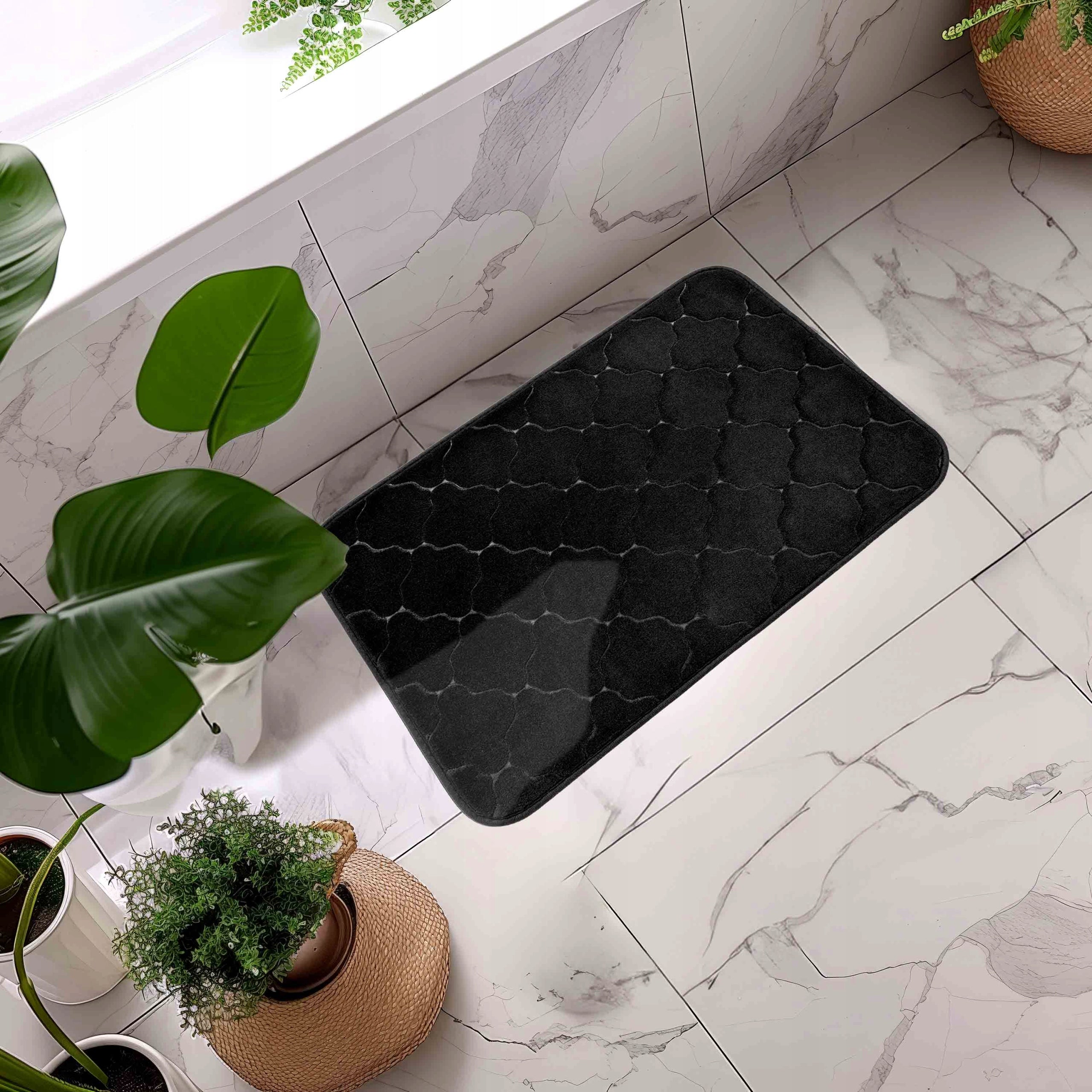 BATHROOM RUG 40x60 CM MODERN PATTERN BLACK SOFT NON-SLIP Length 60 cm