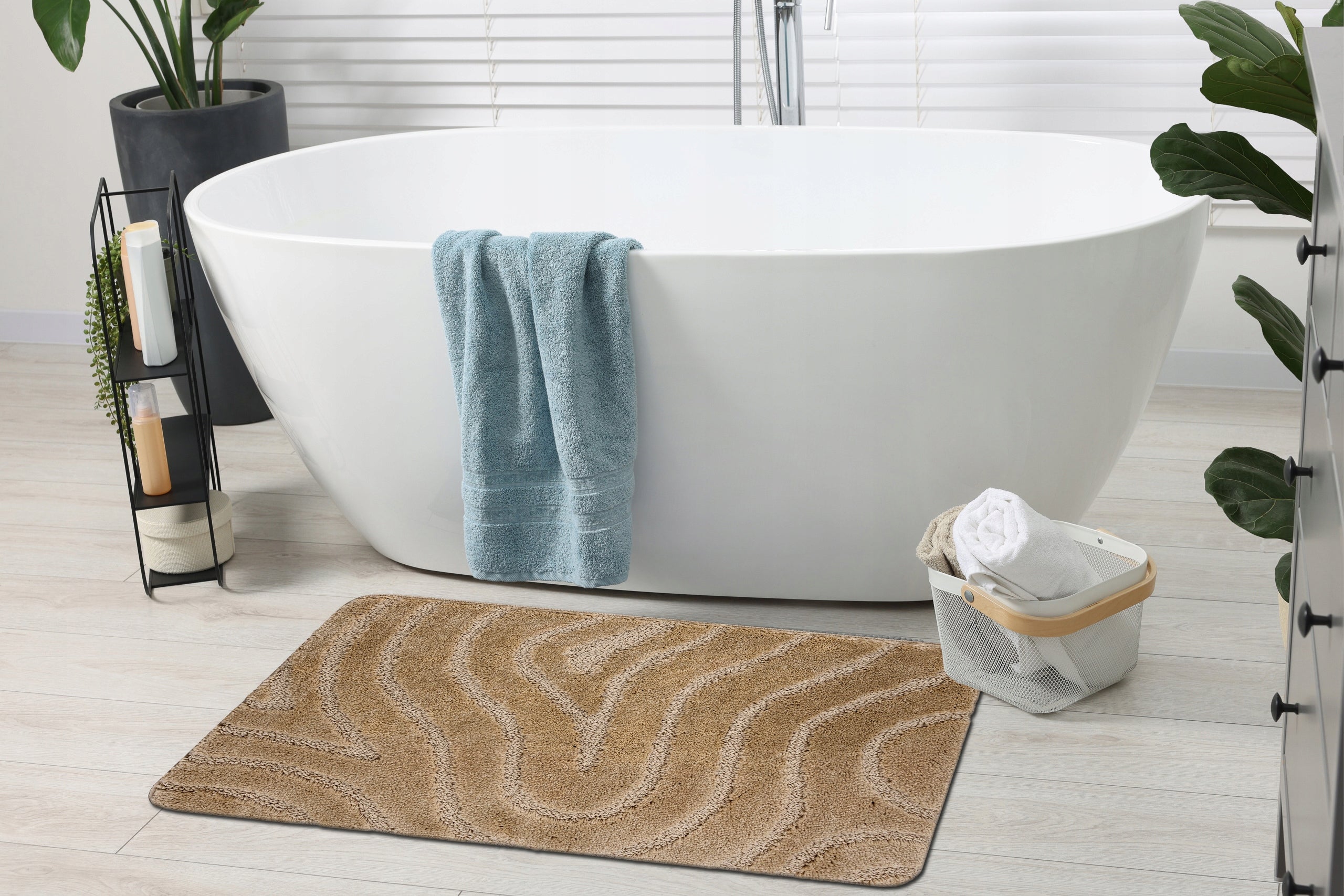 BATHROOM RUG 50x80 WAVES beige NON-SLIP SOFT #KPL302 Brand Dywany Łuszczów