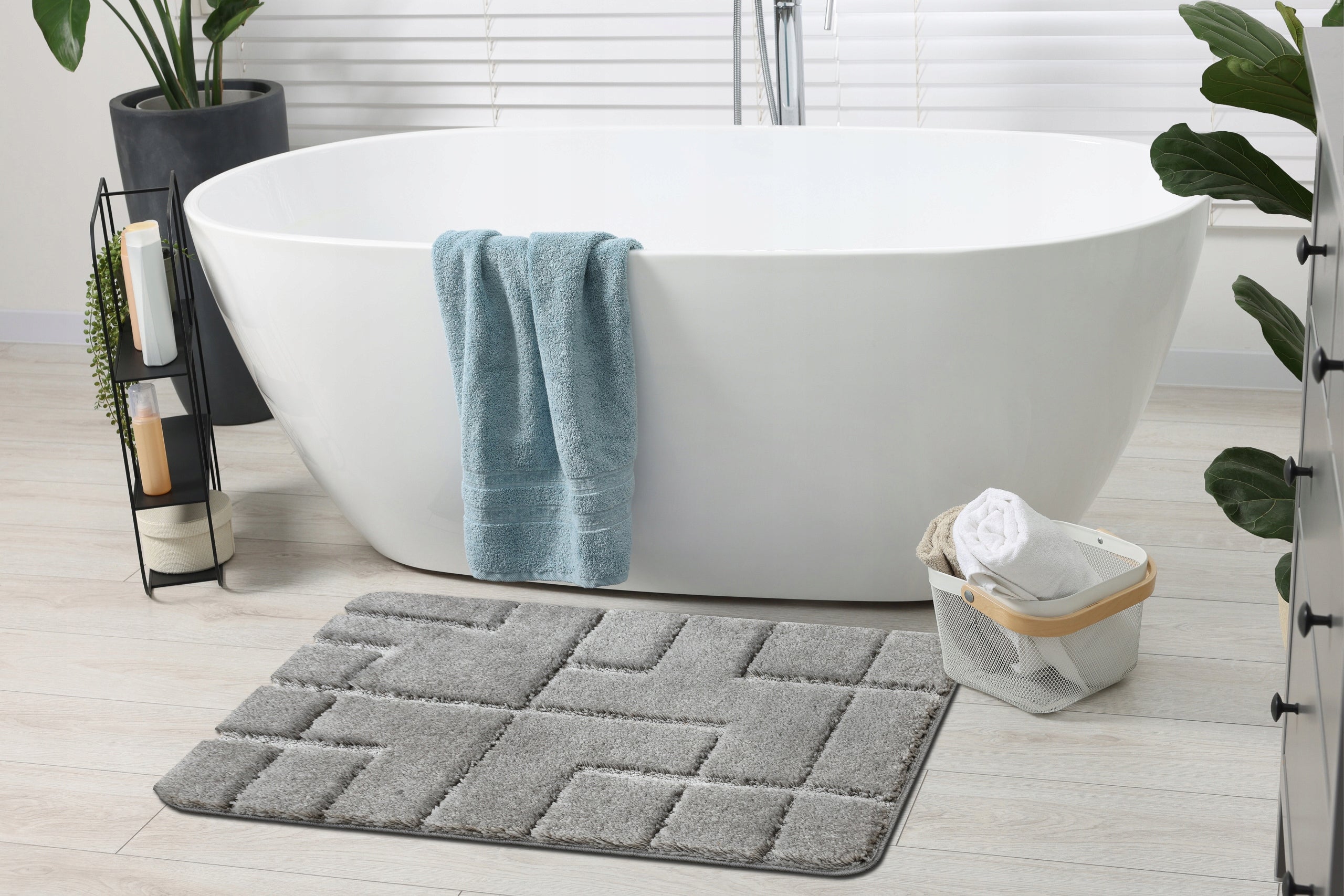 BATHROOM RUG 60x100 LINES grey NON-SLIP SOFT #KPL265 Brand Dywany Łuszczów
