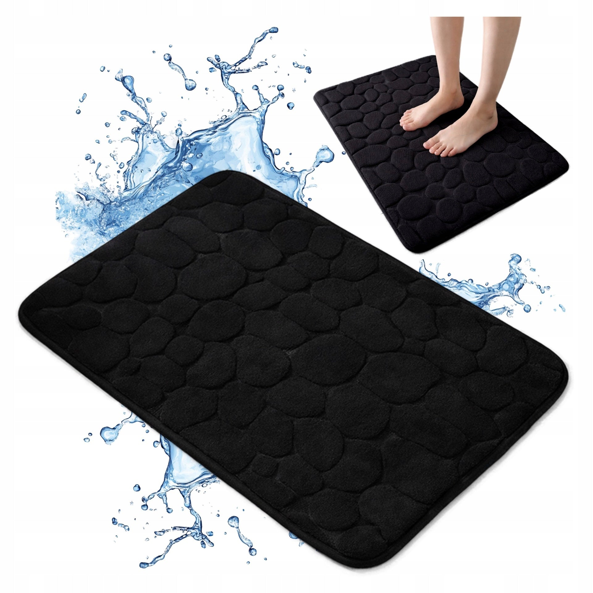 BATHROOM RUG 80X50 QUICK DRYING ABSORBENT ANTI-SLIP BLACK