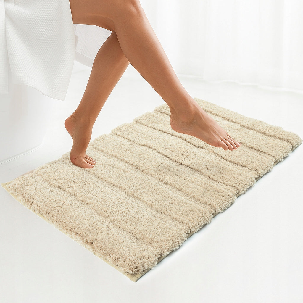 BATHROOM RUG BEIGE 50x80CM SOFT NON-SLIP DECORATIVE SHAGGY Length 80 cm