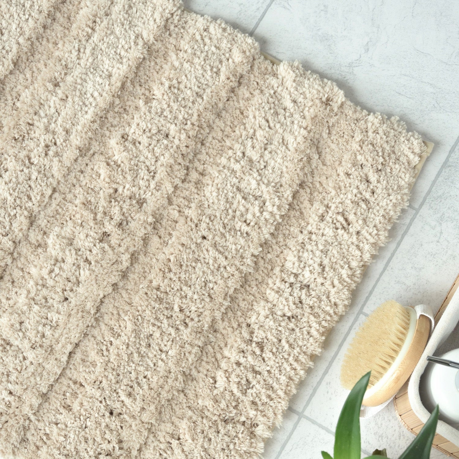 BATHROOM RUG BEIGE 50x80CM SOFT NON-SLIP DECORATIVE SHAGGY Manufacturer code 507049