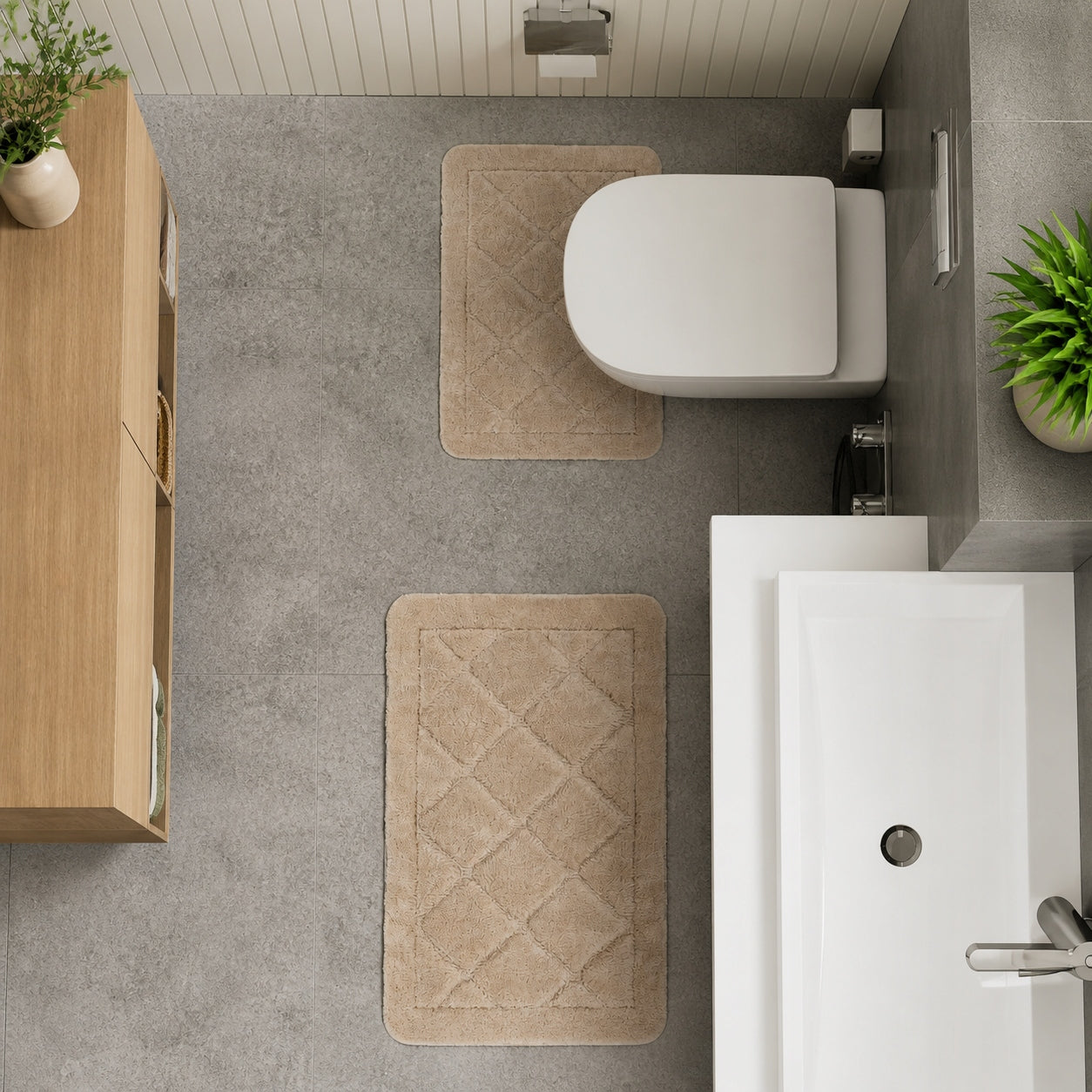 BATHROOM RUG BEIGE LARGE NON-SLIP SOFT ABSORBENT 50x80 CM Length 80 cm