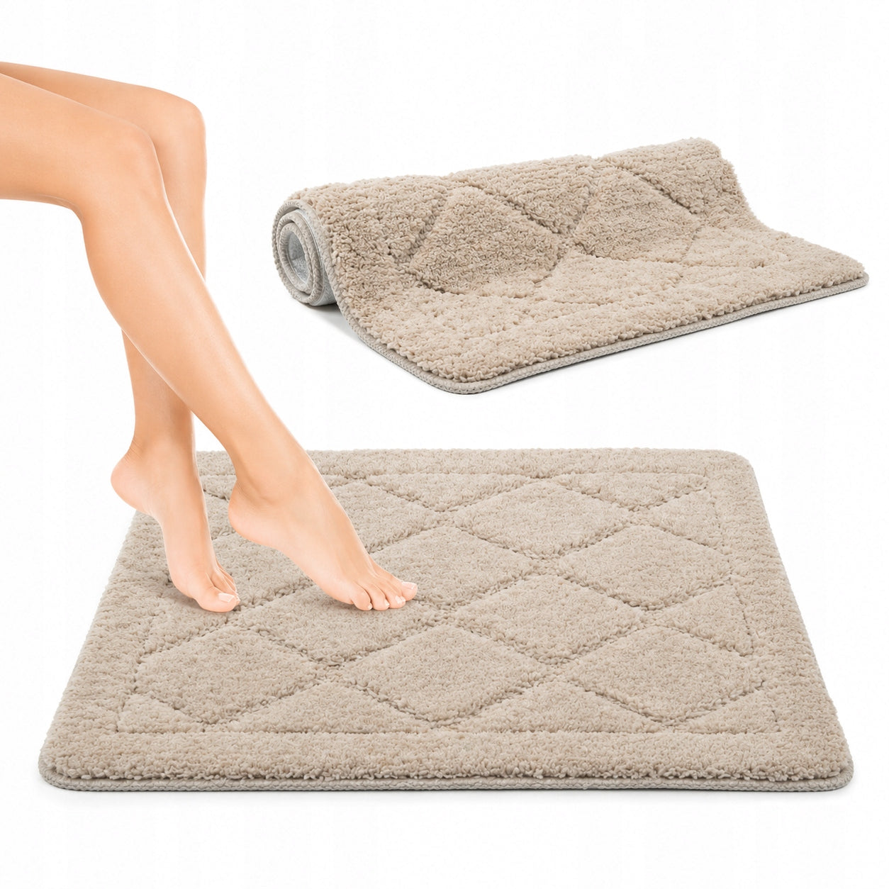 BATHROOM RUG BEIGE LARGE NON-SLIP SOFT ABSORBENT 50x80 CM