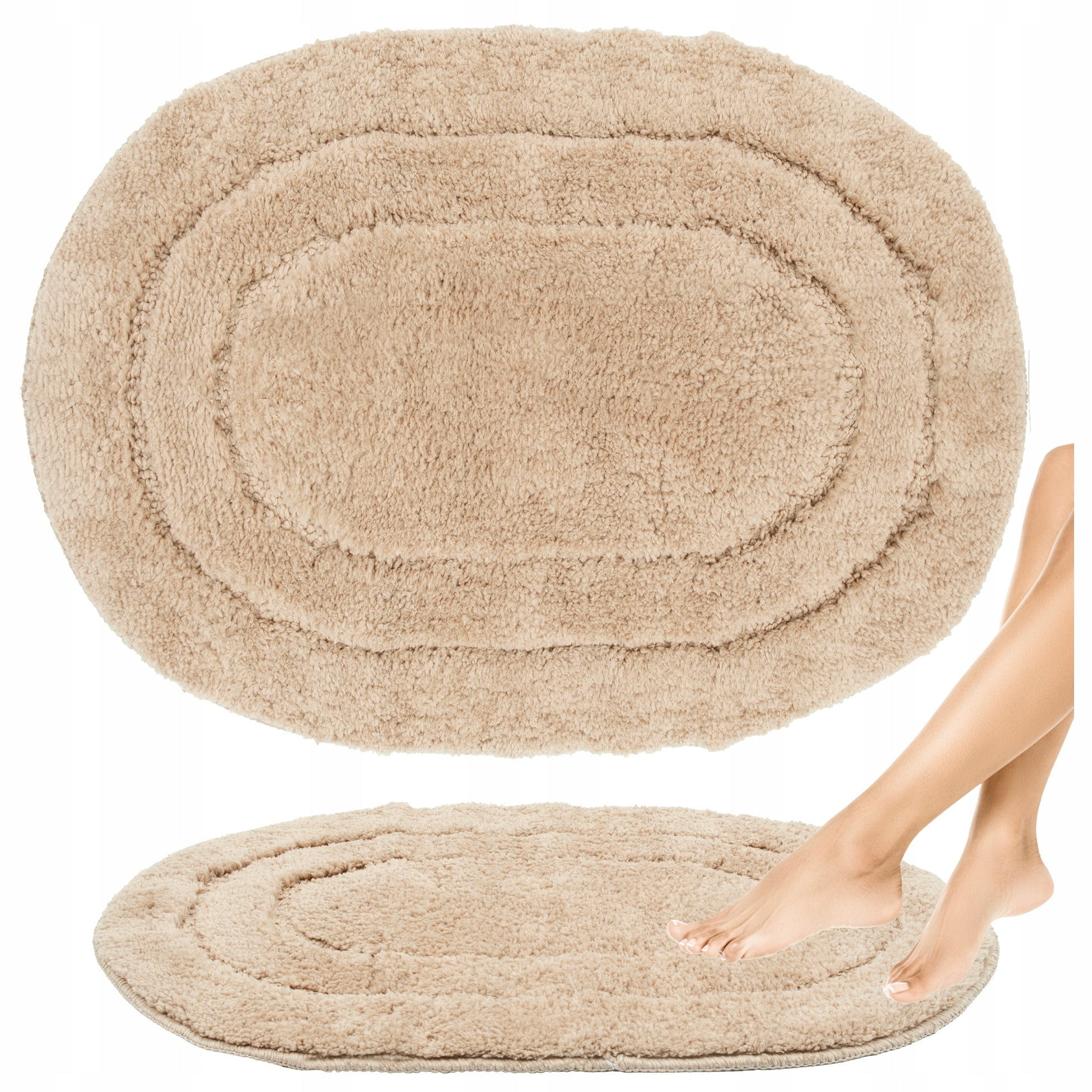 BATHROOM RUG BEIGE NON-SLIP 40x60CM SOFT ABSORBENT OVAL MAT Packaging status original