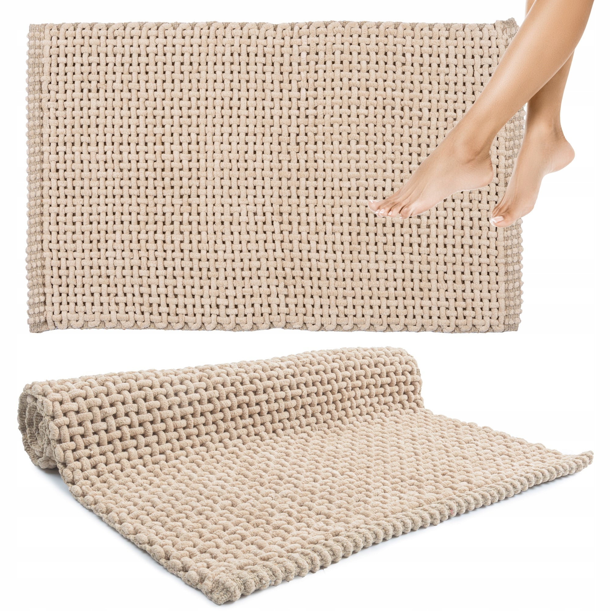 BATHROOM RUG BEIGE SOFT ABSORBENT NON-SLIP MODERN 40x60CM
