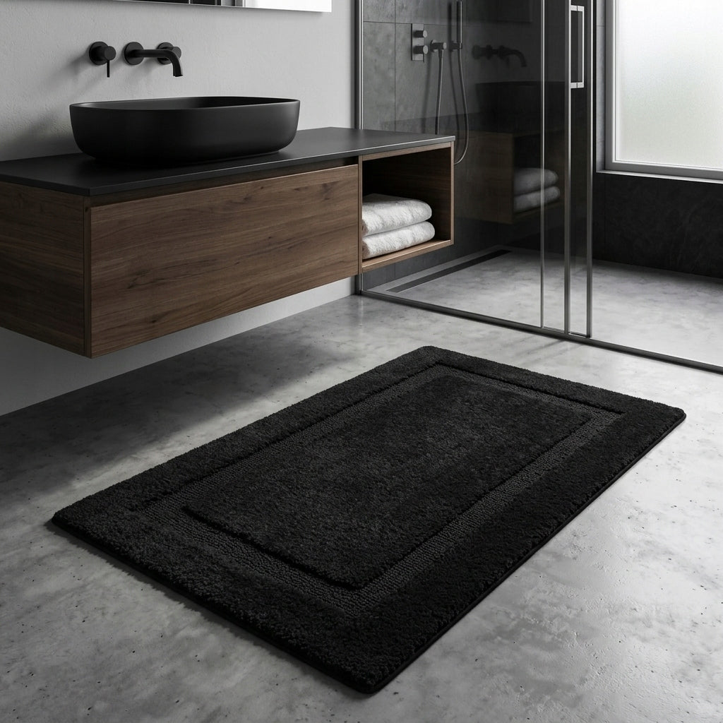 BATHROOM RUG BLACK 50x80 NON-SLIP SOFT FOR BATHROOM BLACK Product width 50 cm
