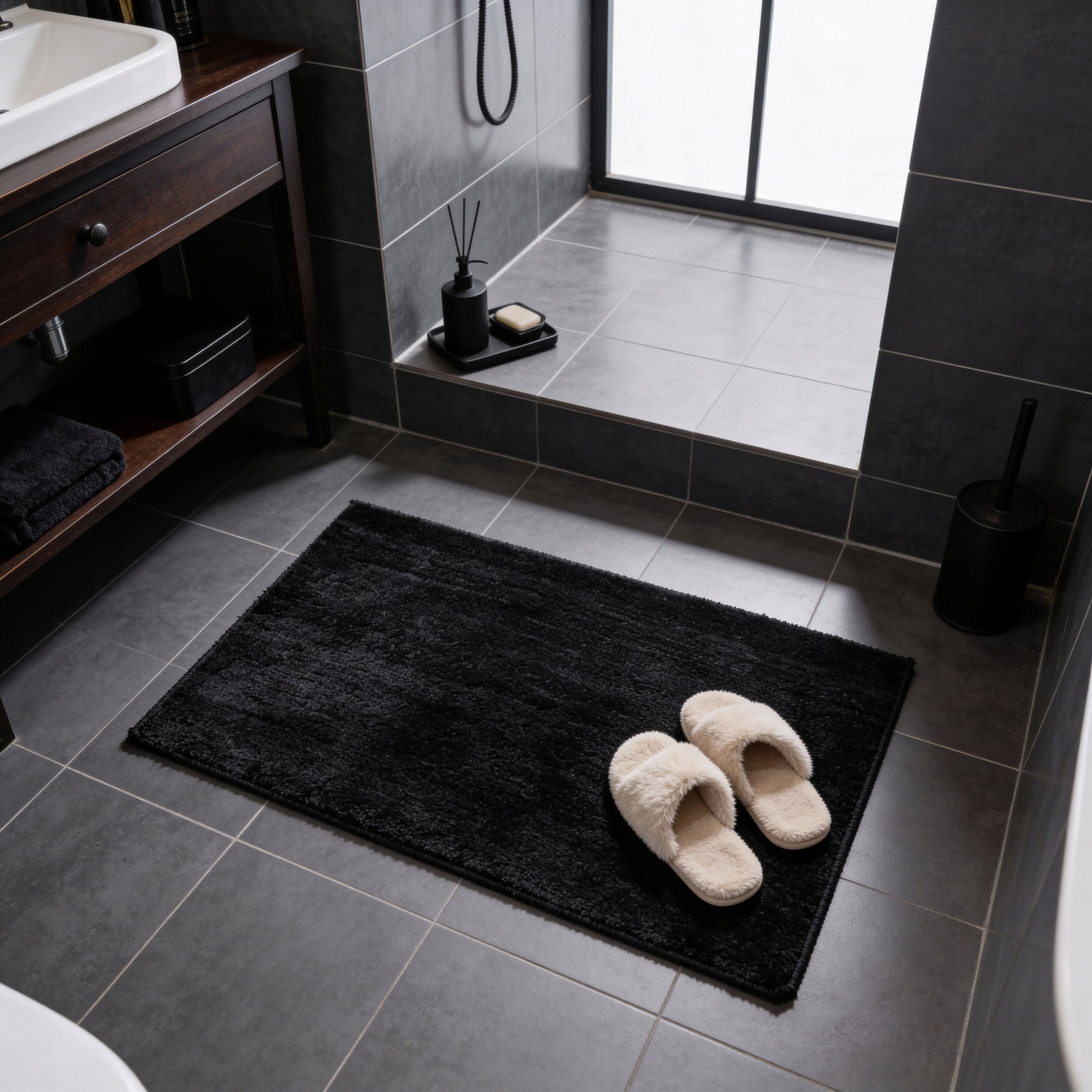 BATHROOM RUG BLACK 60x40 NON-SLIP ABSORBENT MICROFIBER SOFT Manufacturer code ROD0287