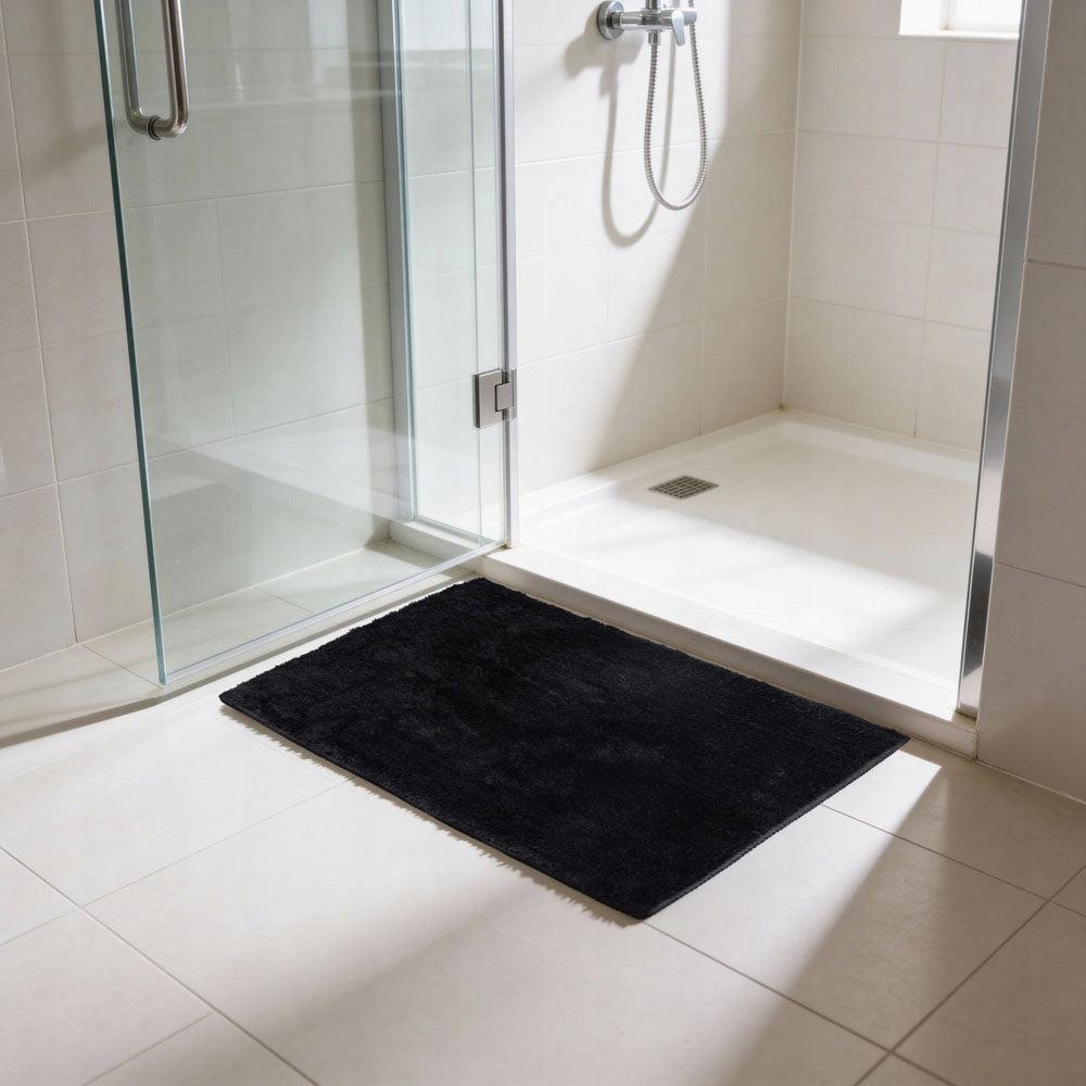 BATHROOM RUG BLACK 60x40 NON-SLIP ABSORBENT MICROFIBER SOFT Packaging status original