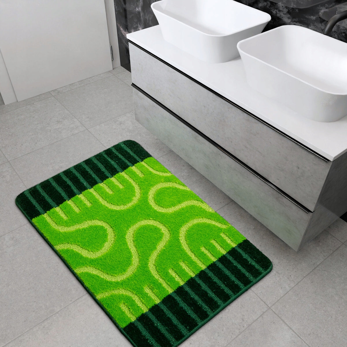 BATHROOM RUG GREEN NON-SLIP RONDA GREEN STRIPED 50x80 cm Length 80 cm