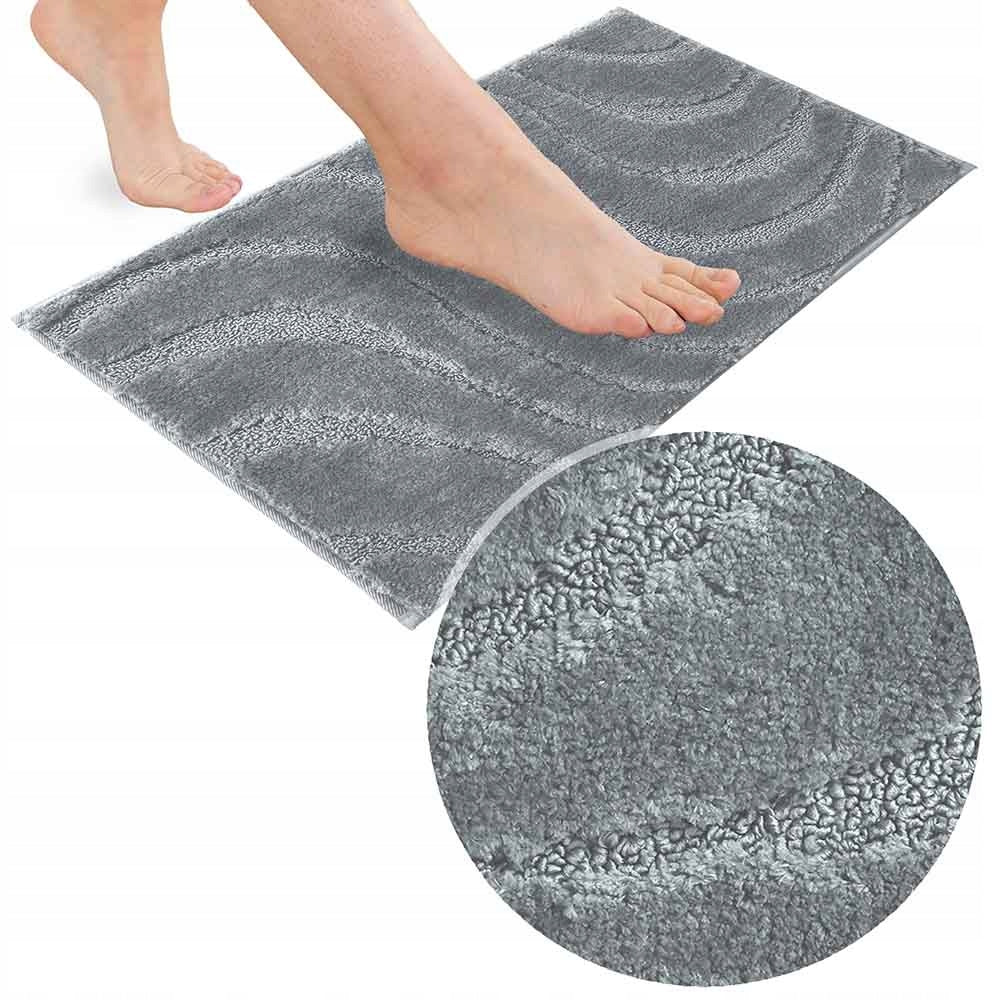 BATHROOM RUG GREY NON-SLIP 60x40 SOFT ABSORBENT MICROFIBER
