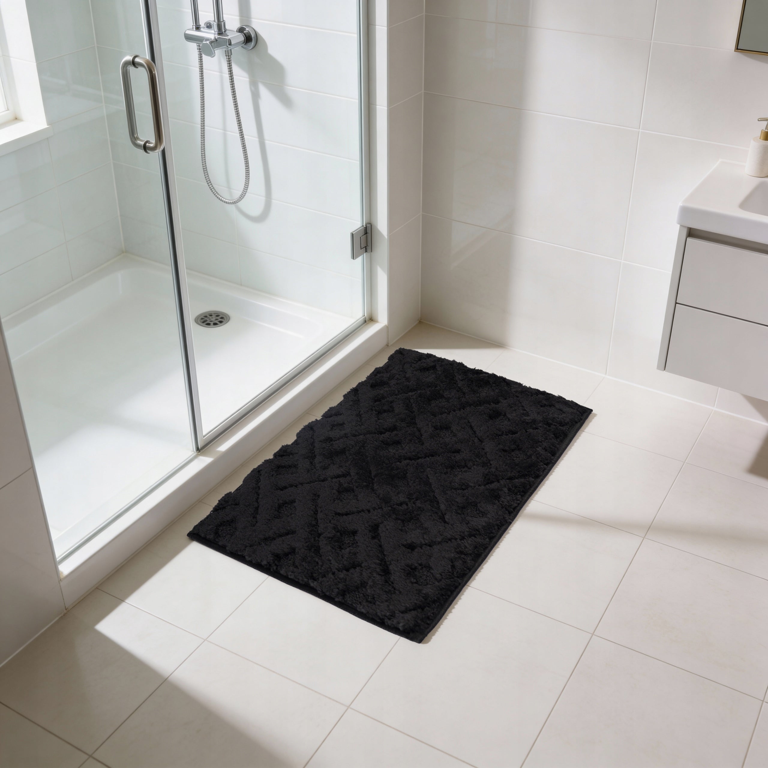 BATHROOM RUG MICROFIBER 40x60 BLACK NON-SLIP THICK SOFT Packaging status original