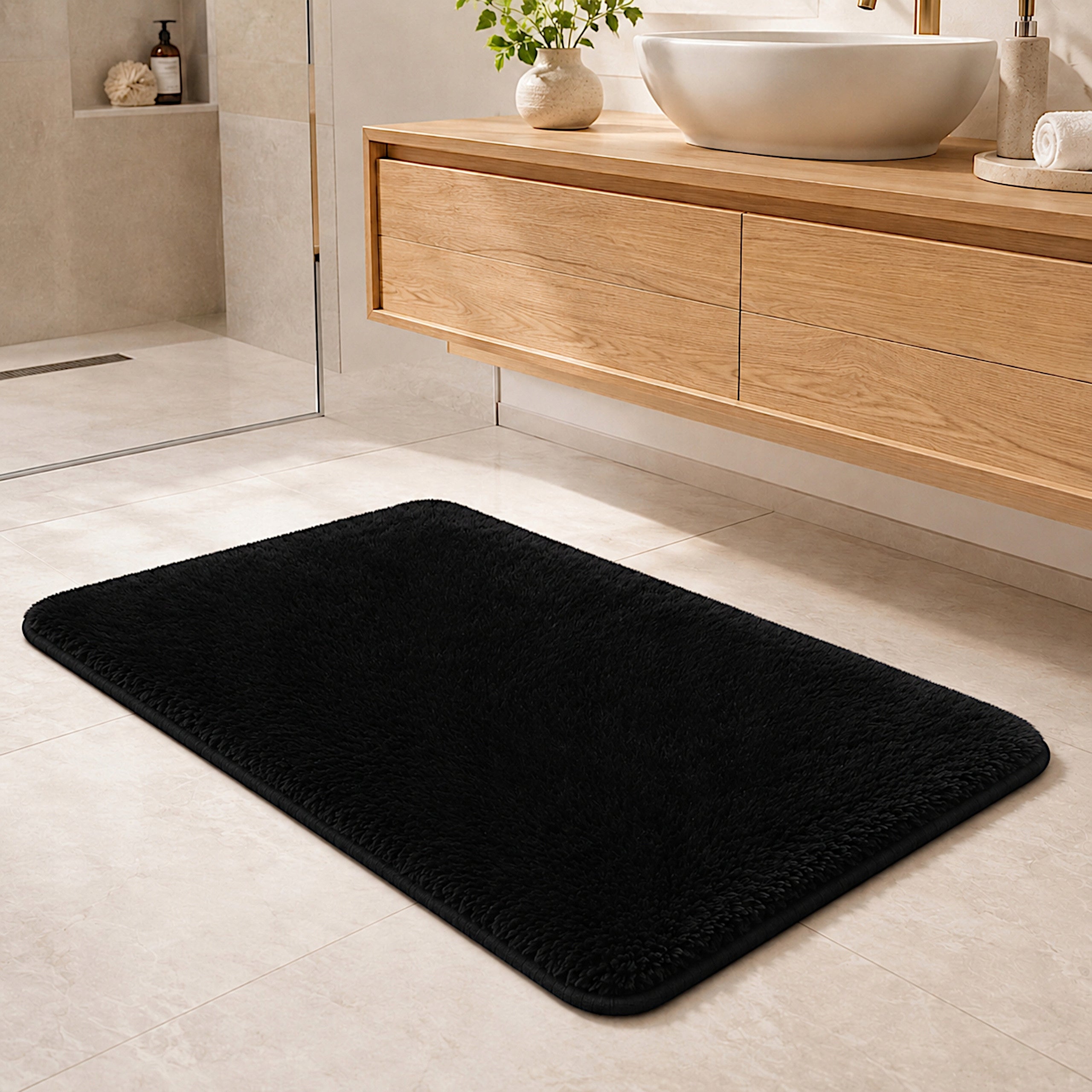 BATHROOM RUG NON-SLIP BLACK LARGE 50X80 CM QUICK-DRYING SMOOTH Brand Decorator Home