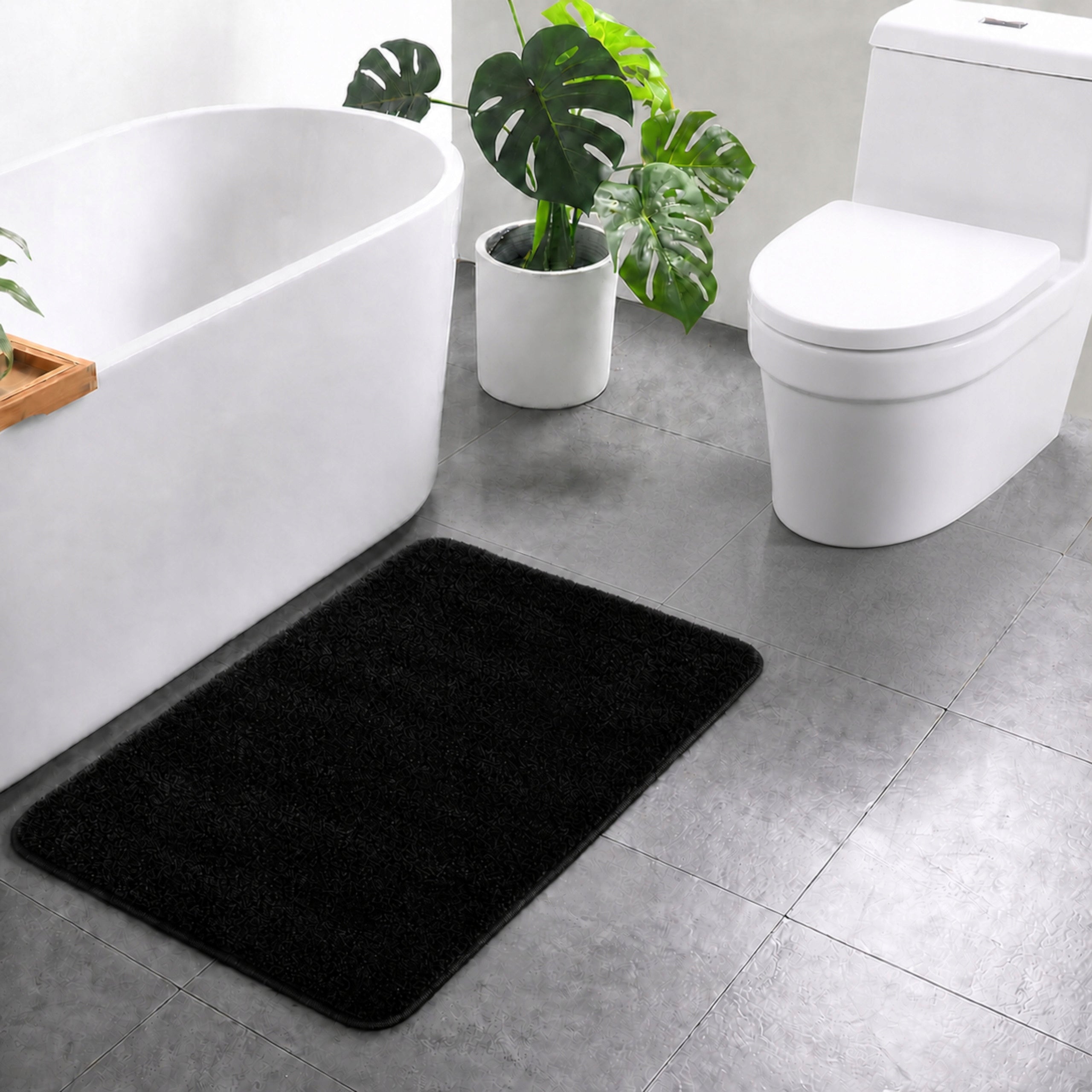 BATHROOM RUG NON-SLIP BLACK LARGE 50X80 CM QUICK-DRYING SMOOTH Length 80 cm