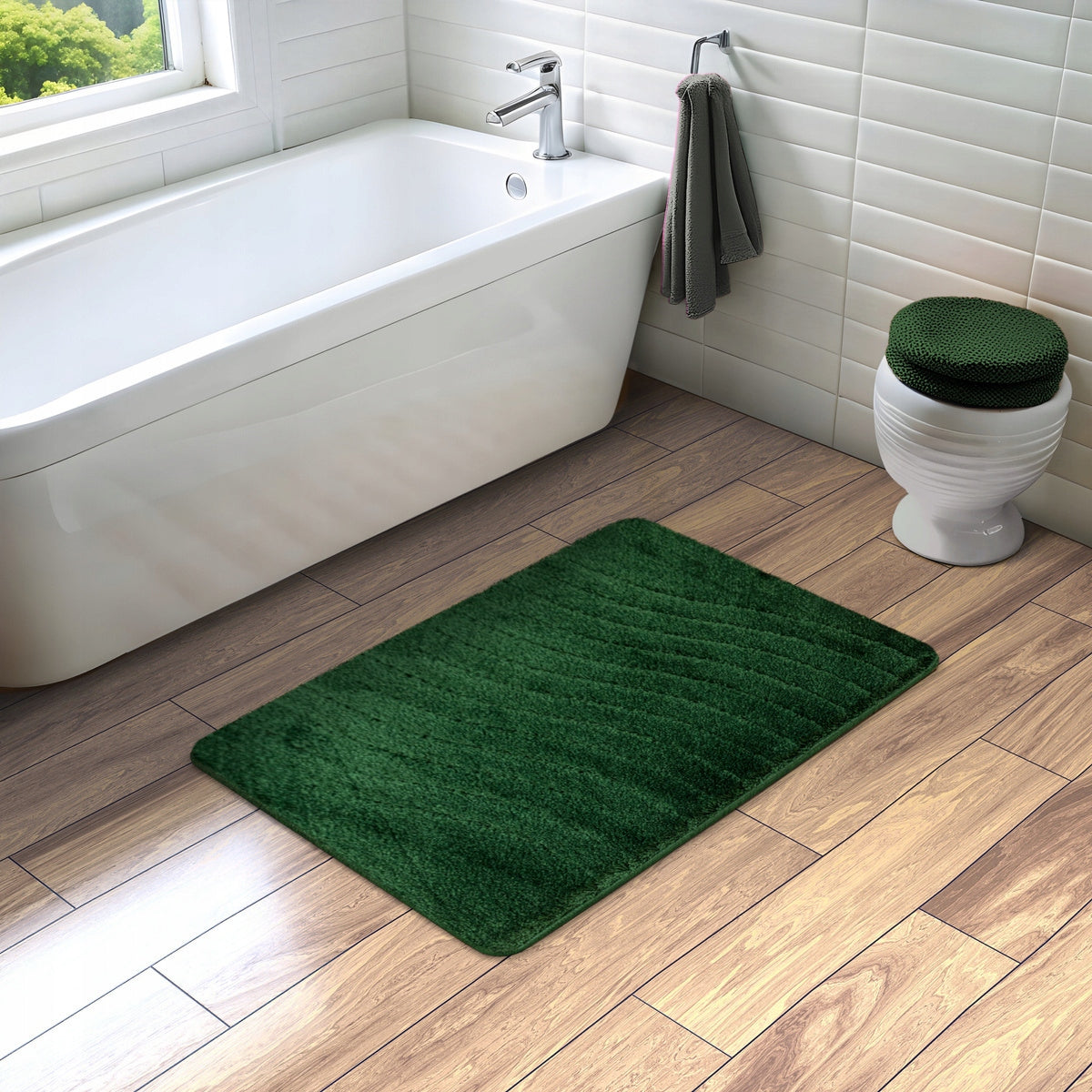 BATHROOM RUG NON-SLIP BOTTLE GREEN WAVES MAT SARA 60x100 cm Thickness 25 mm