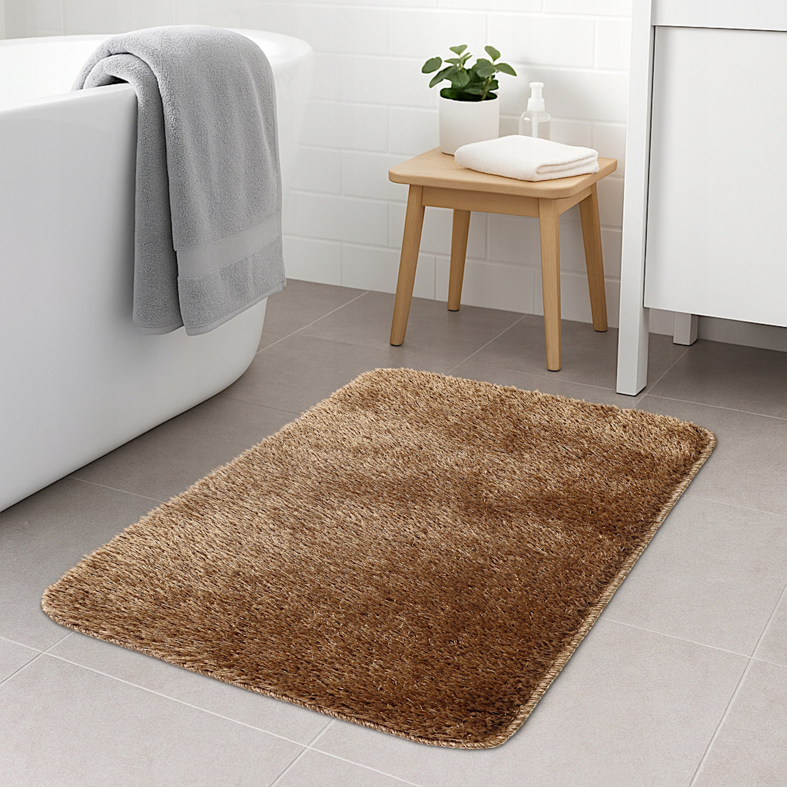 BATHROOM RUG NON-SLIP BROWN 40X60 THICK SOFT GLOSSY Brand Decorator Home