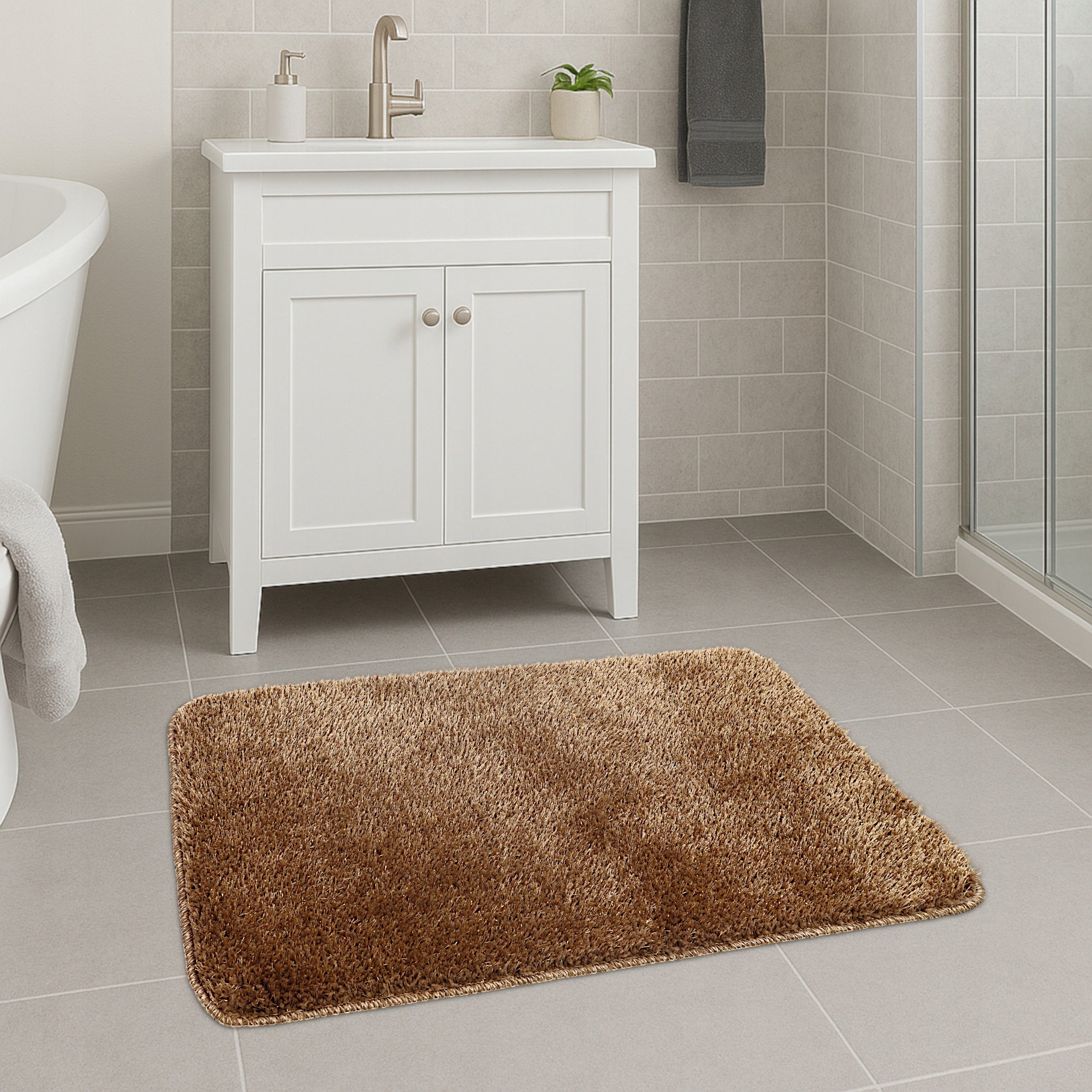 BATHROOM RUG NON-SLIP BROWN 40X60 THICK SOFT GLOSSY Shape rectangle