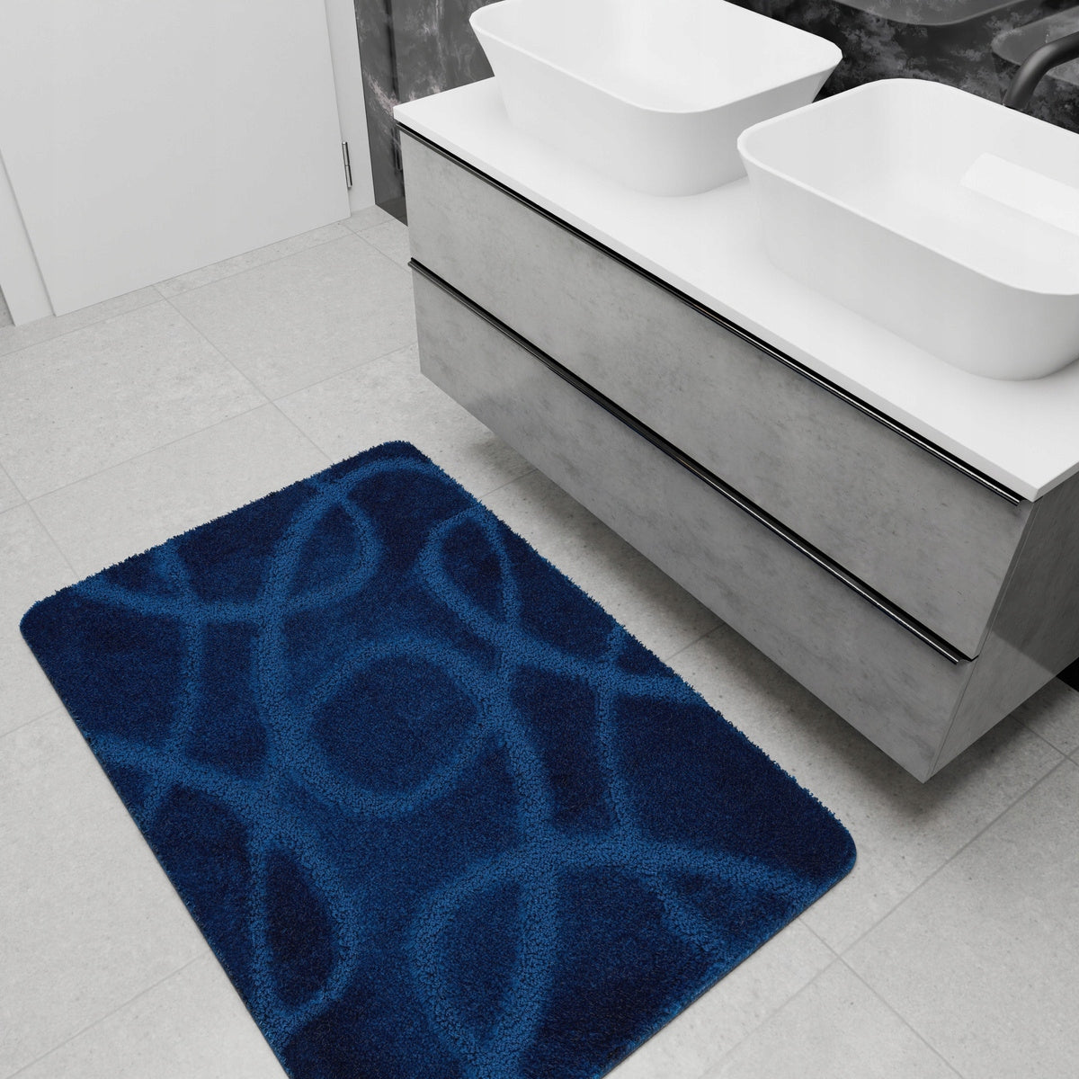 BATHROOM RUG NON-SLIP MAT NAVY BLUE STRIPED KOBE 50x80 cm Product width 50 cm