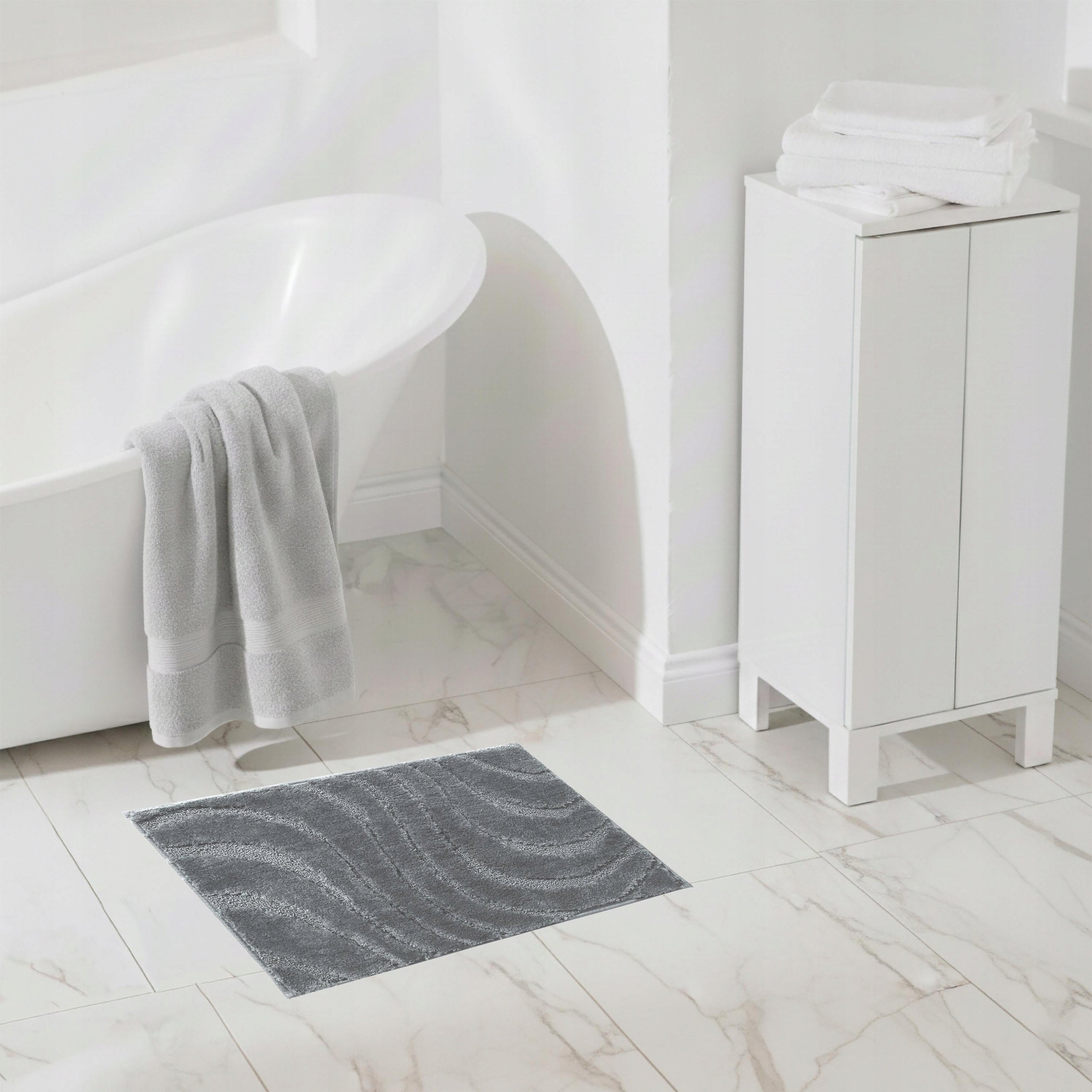 BATHROOM RUG NON-SLIP MICROFIBER 40x60 GREY THICK MAT Packaging status original