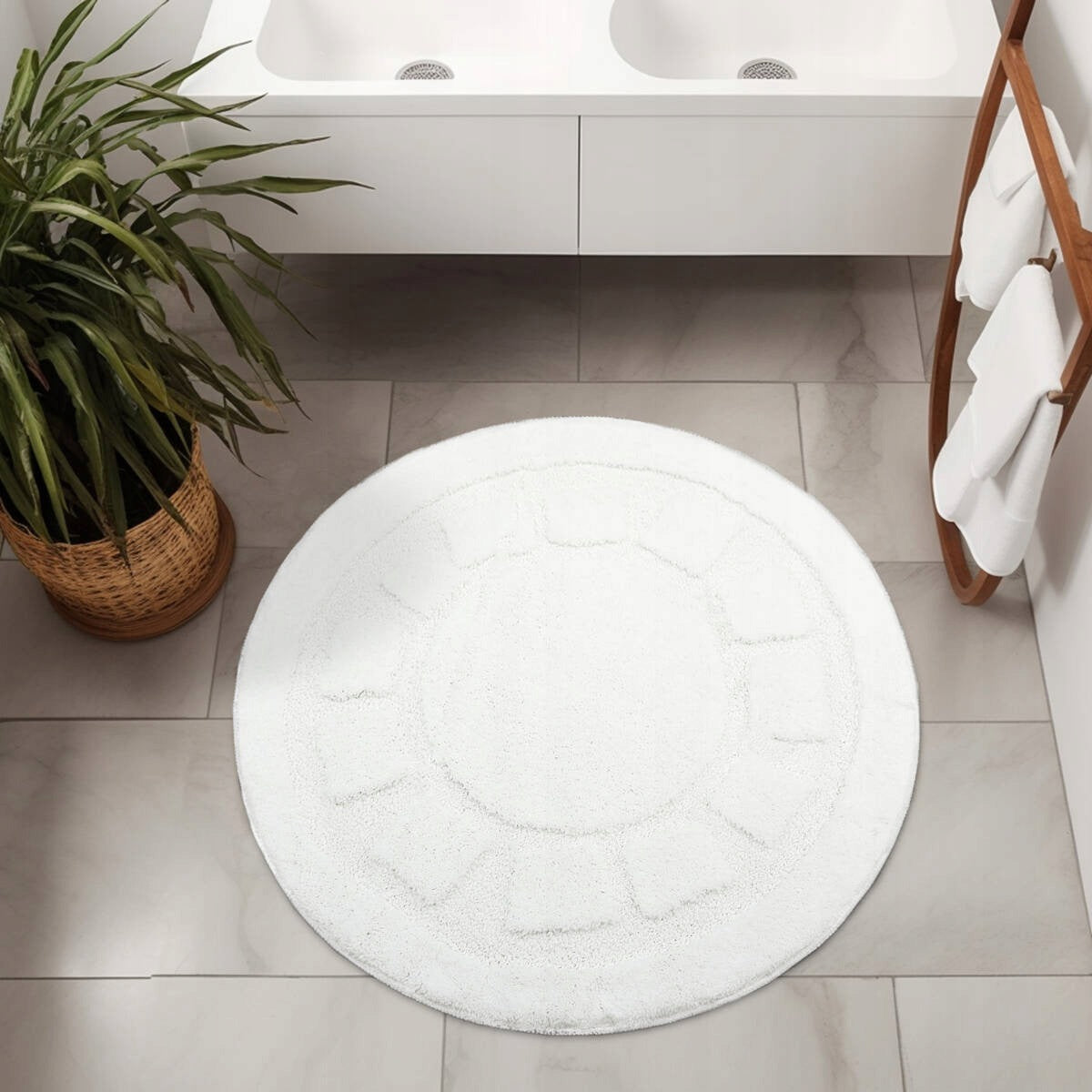 BATHROOM RUG NON-SLIP ROUND FOR TOILET WHITE OCEAN D. 67 cm Product width 67 cm