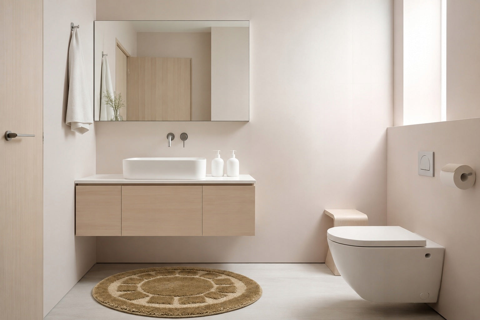 BATHROOM RUG NON-SLIP ROUND THICK FOR TOILET BEIGE OCEAN D. 100 cm Manufacturer code ocean beige