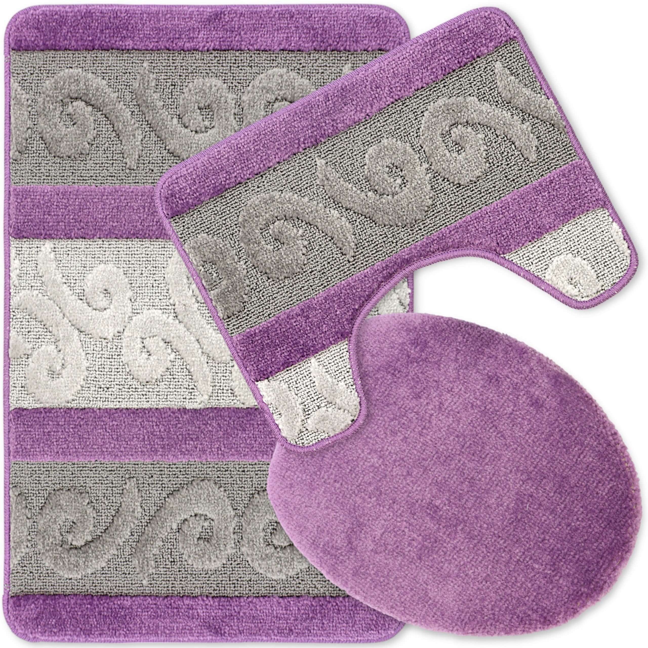 BATHROOM RUG NON-SLIP SET OF 3 50X80 LARGE GREY PURPLE
