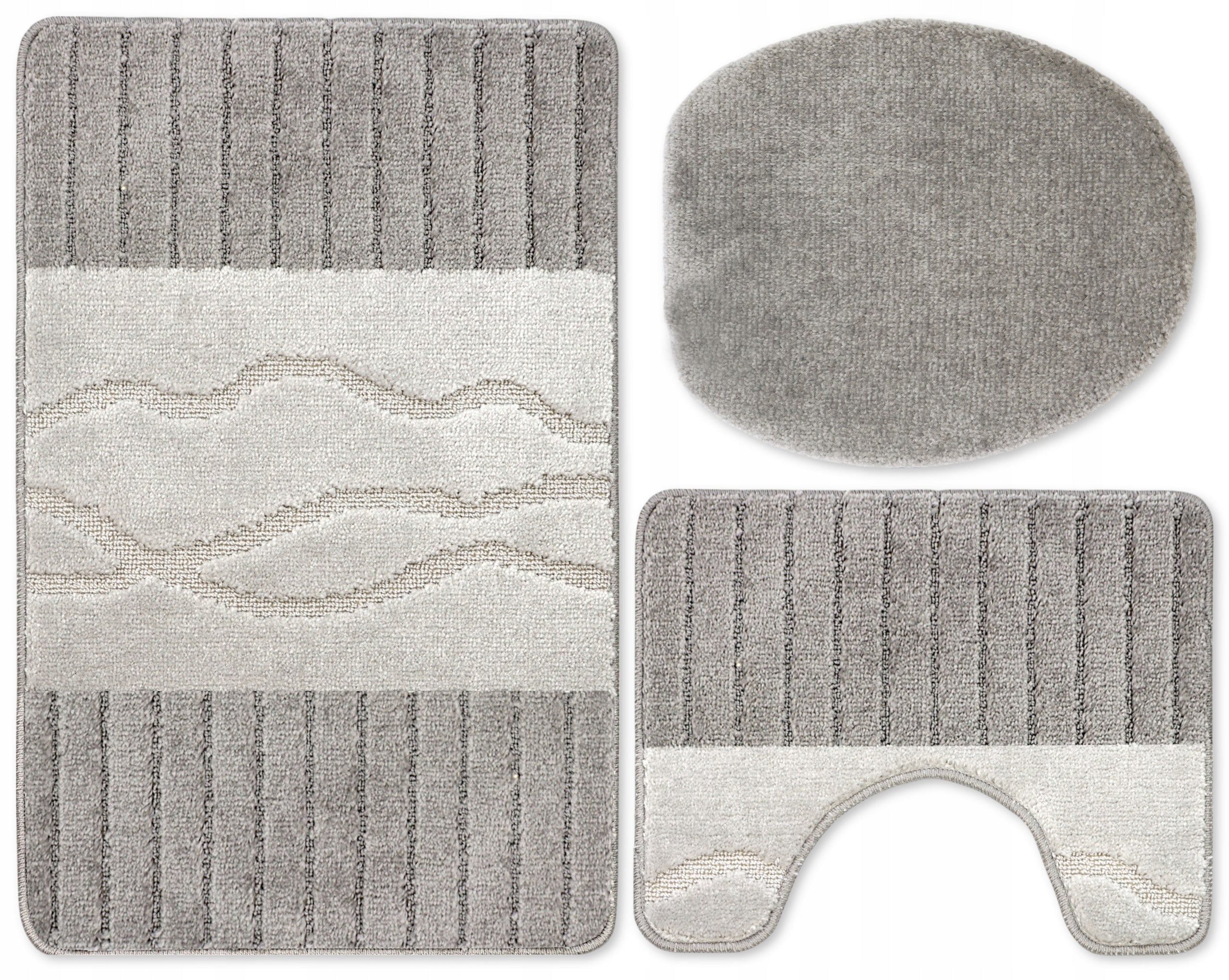 BATHROOM RUG NON-SLIP SET OF 3 50X80 LARGE GREY SOFT 3D Packaging status original