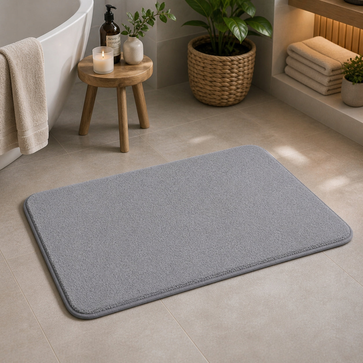 BATHROOM RUG NON-SLIP SOFT GREY FOR SHOWER MAT 50x80 cm Material polyester