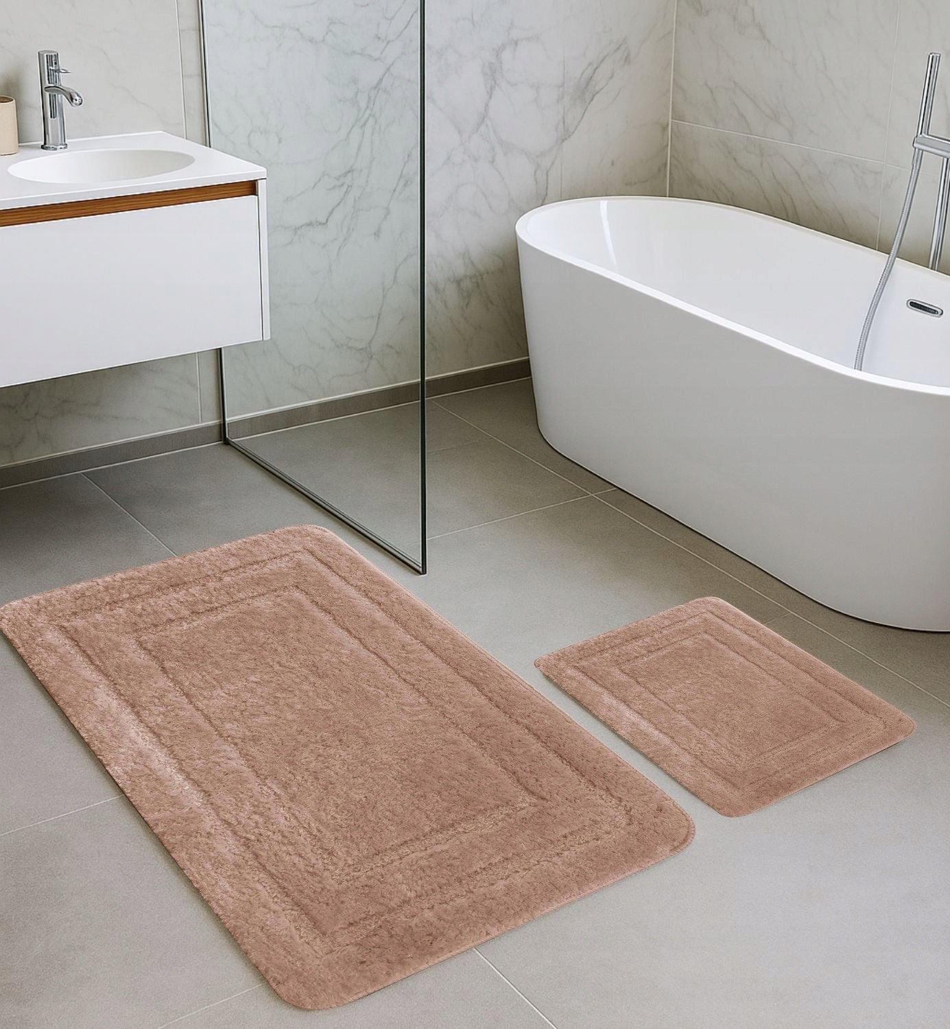 BATHROOM RUG SET 2pcs BROWN BATHROOM RUGS RUBBERIZED Packaging status original