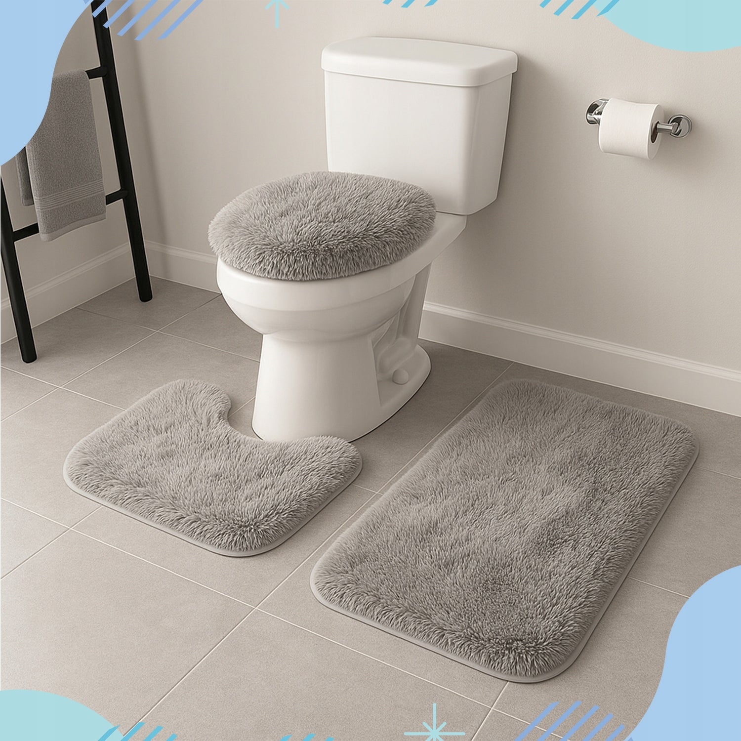 BATHROOM RUG SET 3IN1 QUICK DRYING FOR BATHROOM NON-SLIP 80CM Packaging status original