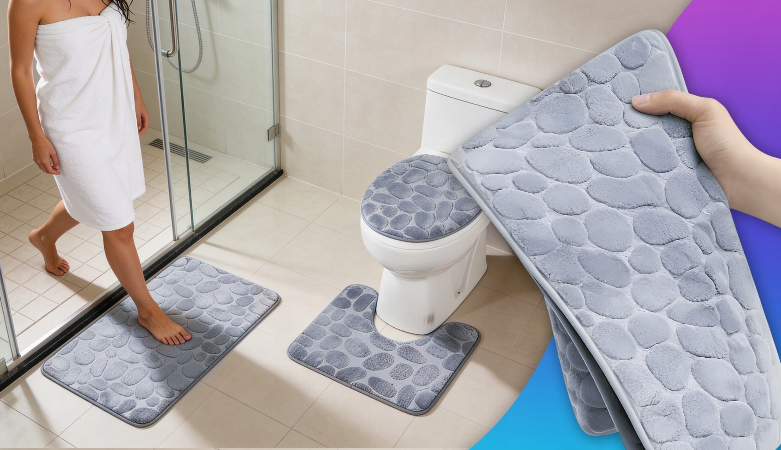 BATHROOM RUG SET BATHROOM RUGS NON-SLIP ABSORBENT Packaging status original