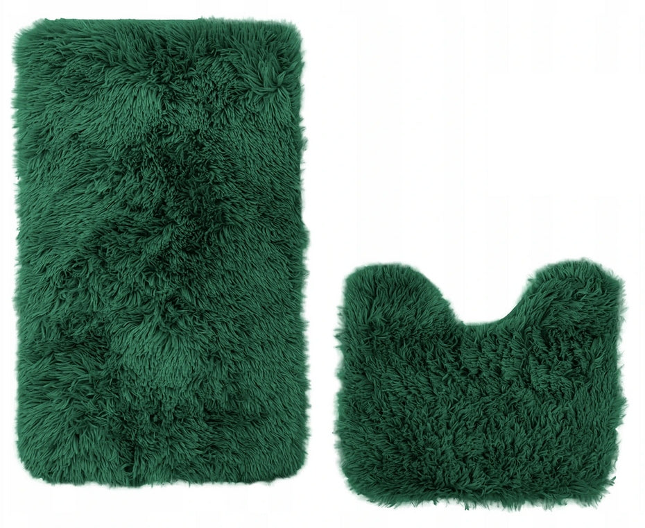 BATHROOM RUG SET NON SLIP 2-PIECE BOTTLE GREEN