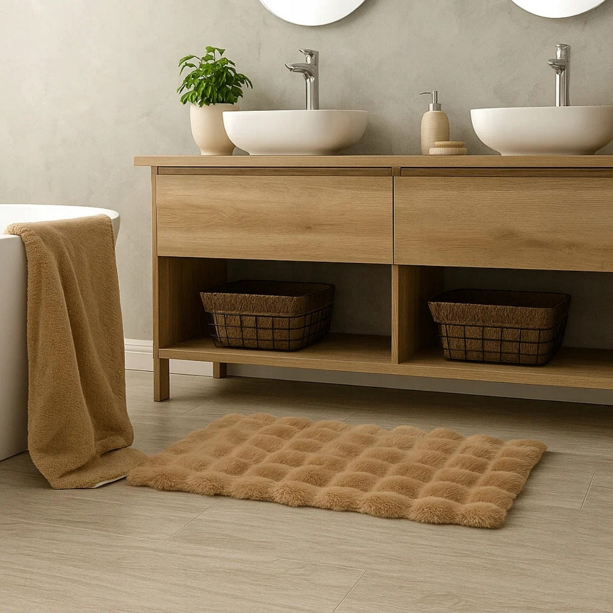BATHROOM RUG TOILET QUICK-DRYING MAT 80X50 CM BEIGE SOFT SHAGGY HAIR Length 80 cm