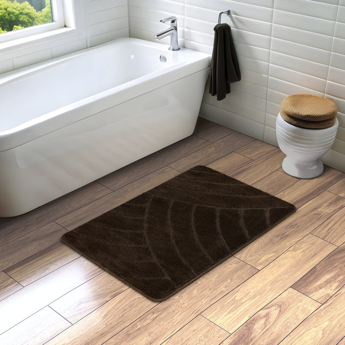 BATHROOM RUG TOILETS RUBBERIZED BROWN WENGE MAT SASH 50x80 cm Thickness 25 mm