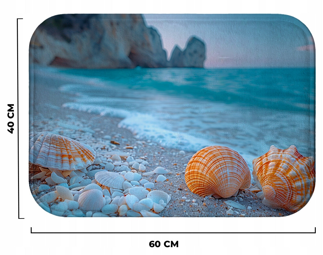 BATHROOM RUG WATERPROOF SOFT 40X60CM QUICK-DRYING SHELLS ON THE BEACH Packaging status original