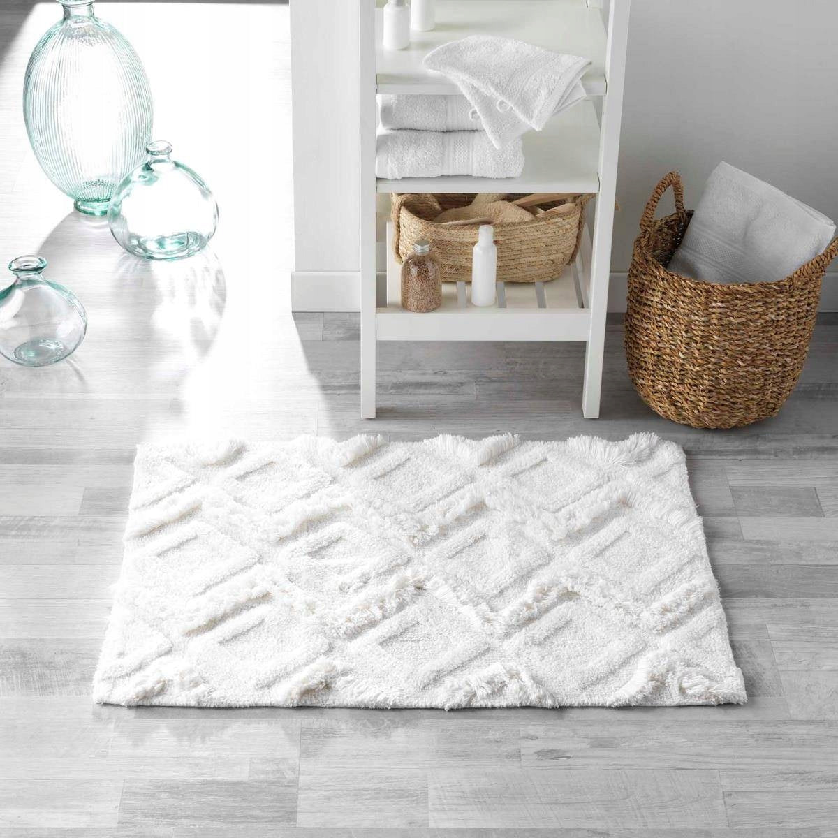 BATHROOM RUG WHITE cotton BOHO 50x80 cm Length 80 cm