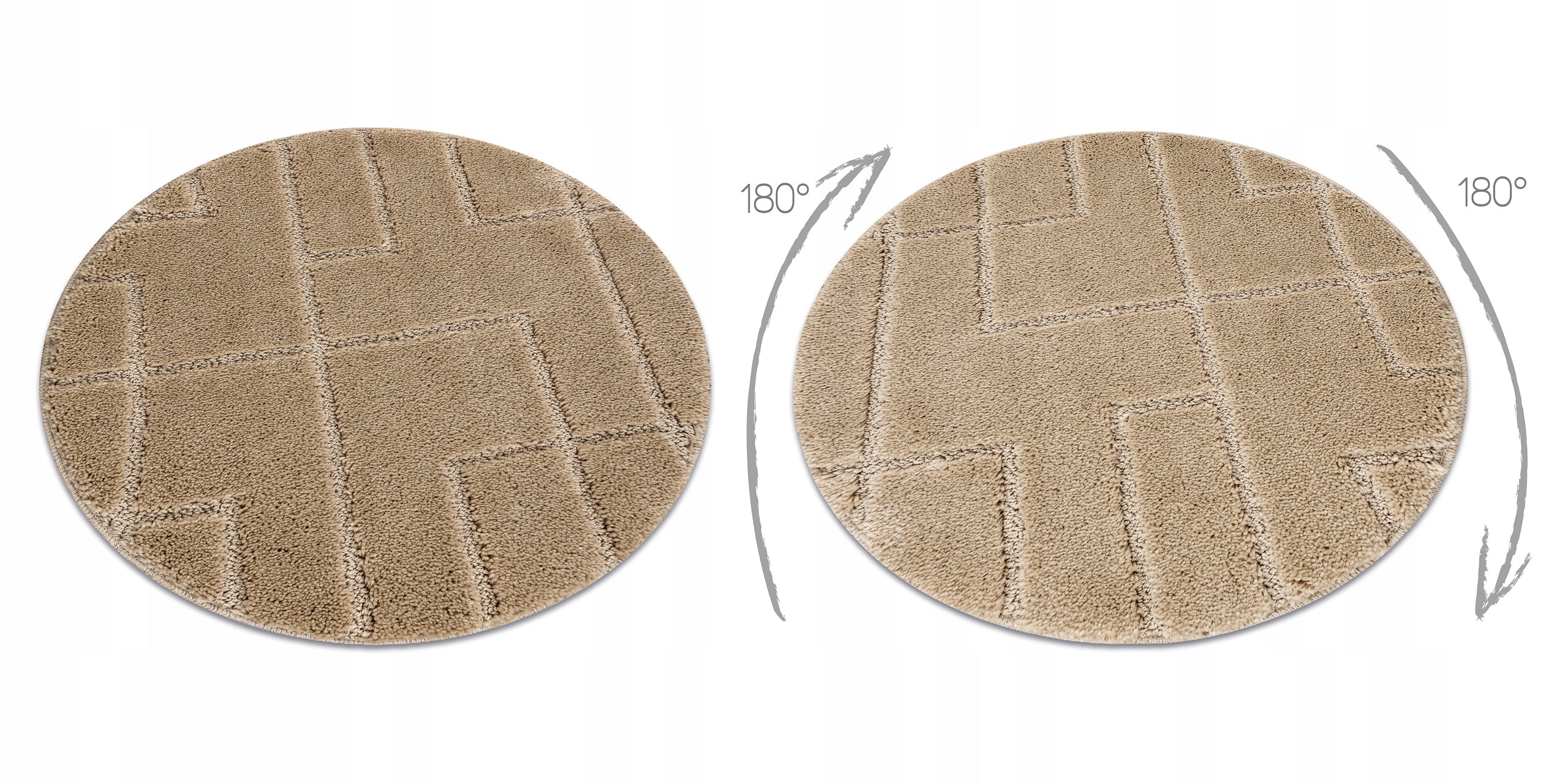 BATHROOM RUG circle 100 cm LINES beige NON-SLIP SOFT #KPL323 Brand Dywany Łuszczów