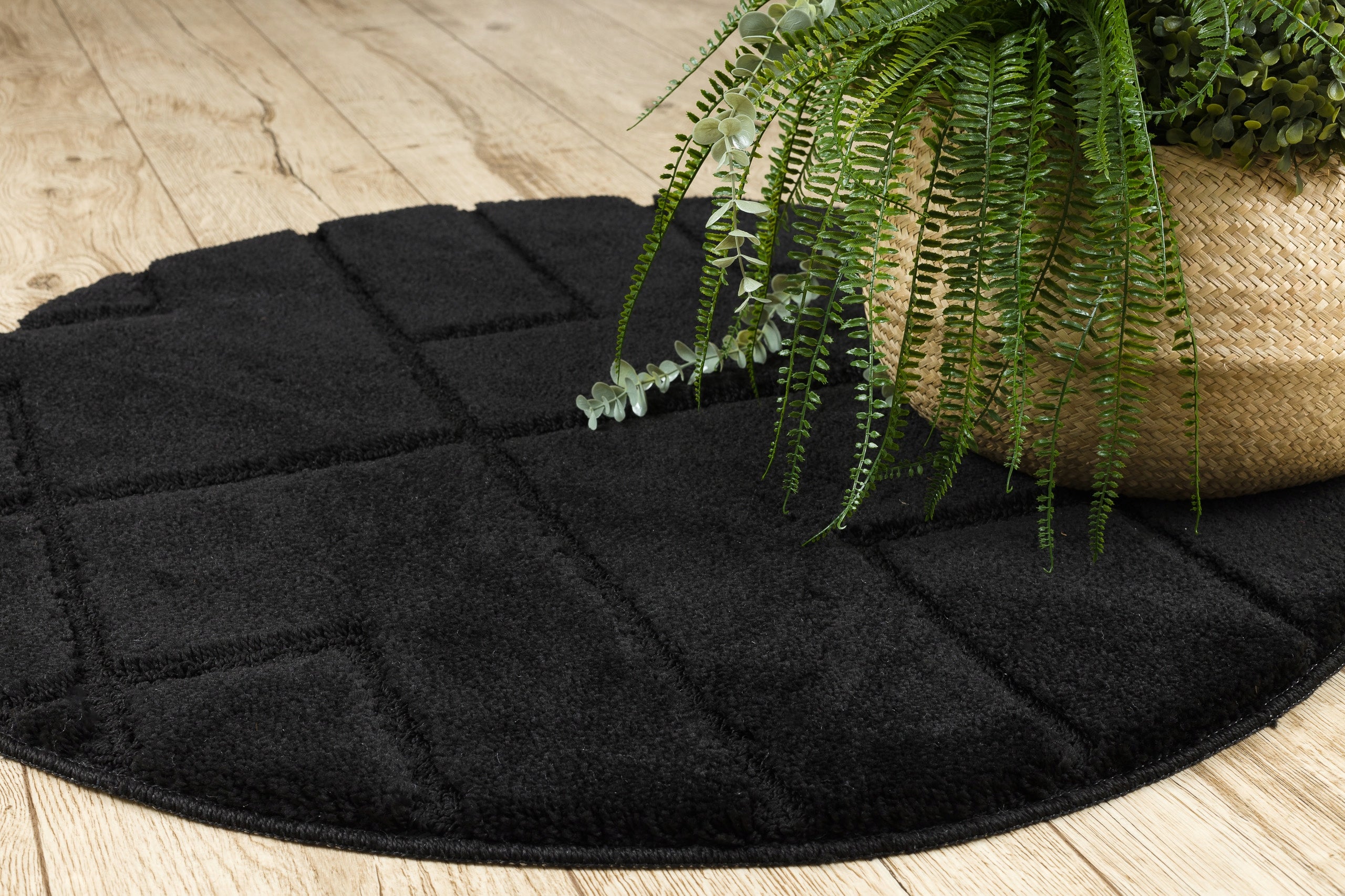 BATHROOM RUG circle 50 cm LINES BLACK NON-SLIP SOFT #KPL277 Product width 50 cm