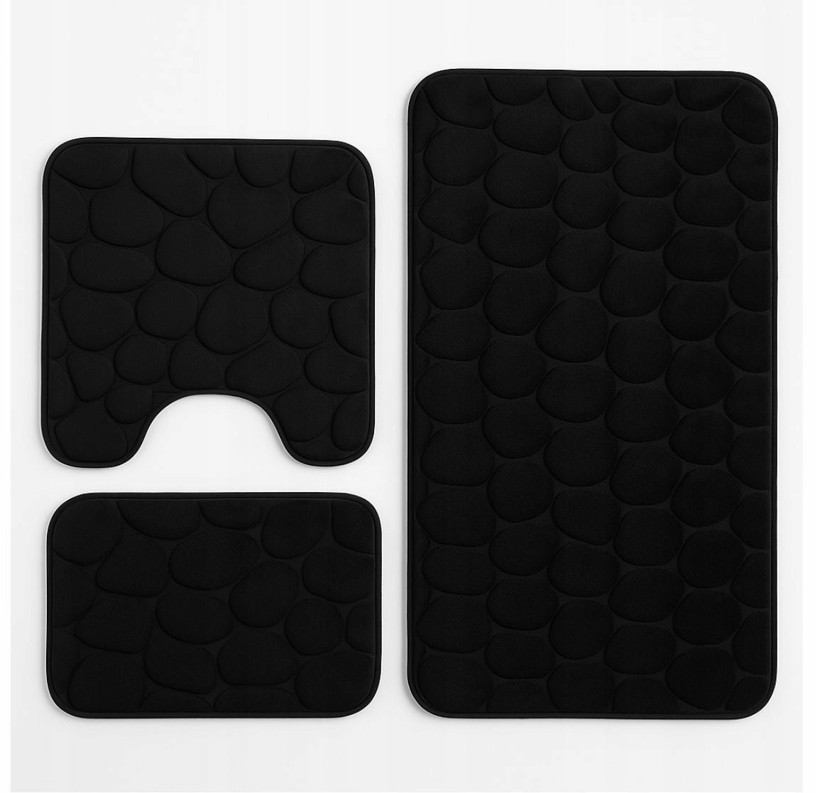 BATHROOM RUGS 3pcs SET SOFT BLACK NON-SLIP 1cm