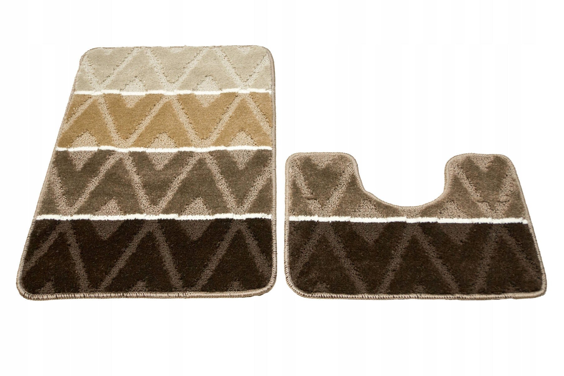 BATHROOM RUGS BEIGE BROWN WC DIAMONDS STRIPS RUBBERIZED PALM TREE 2-cz SET