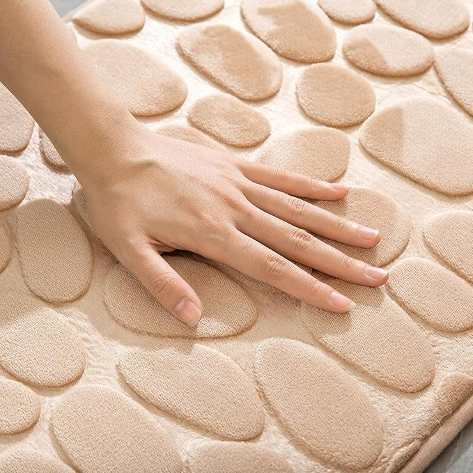 BATHROOM RUGS BEIGE NON-SLIP SET OF 2 SOFT WASHABLE Material polyester