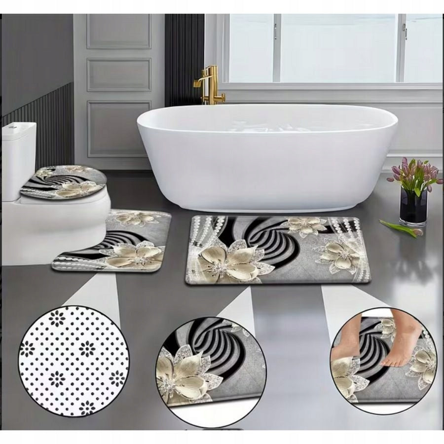 BATHROOM RUGS -GREY-VELOUR-WELWET- set of 3 pcs.-smaller size Manufacturer code Dywaniki Łazienkowe