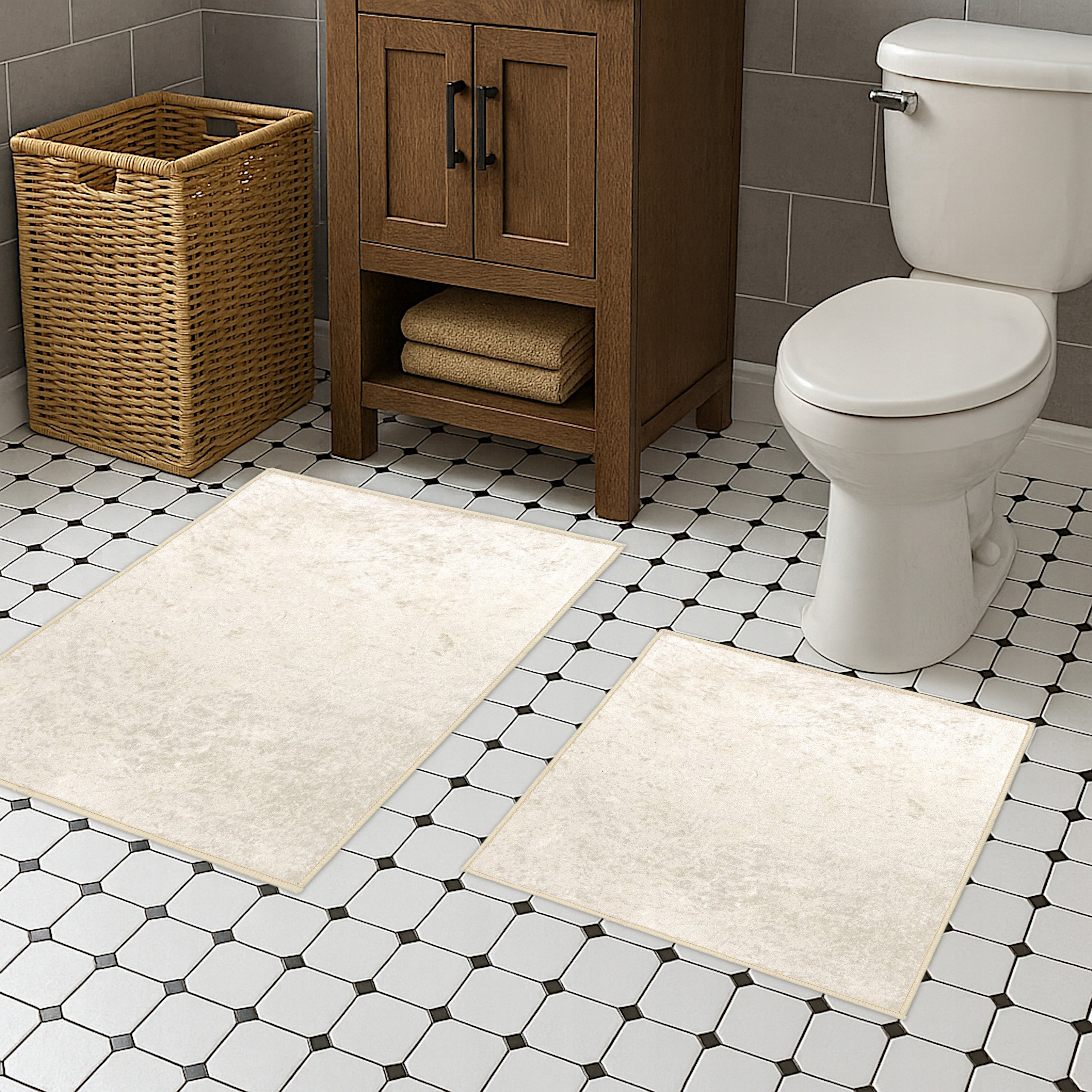 BATHROOM RUGS NON-SLIP SET 2 PART SMOOTH 50X80 BEIGE Manufacturer code DYWANIKI ŁAZIENKOWE KOMPLET BEŻ DUŻY 2 SZT