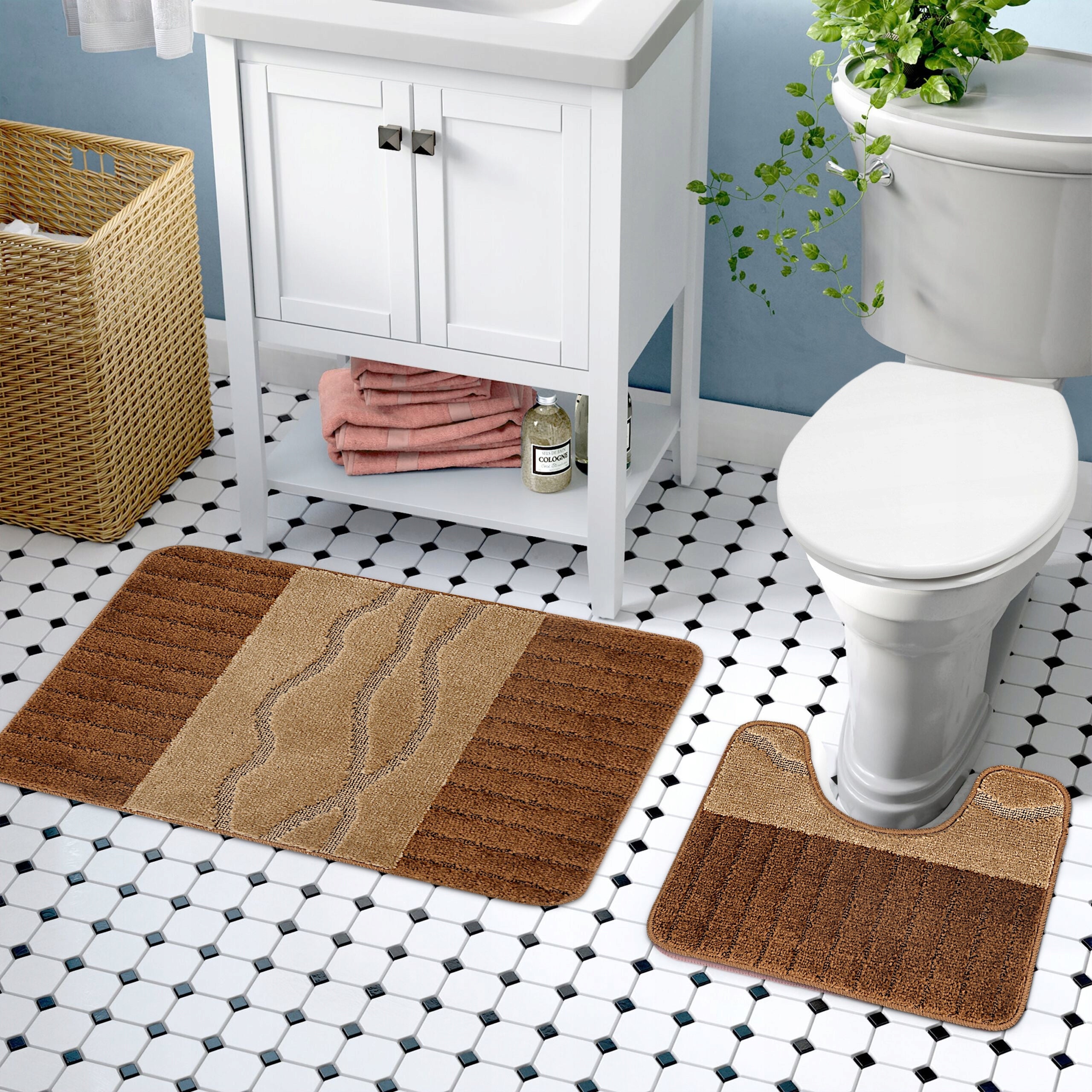 BATHROOM RUGS NON-SLIP SET 2 PIECE BROWN BEIGE 50X80 Manufacturer code Dywanik łazienkowy Antypoślizgowy komplet 2
