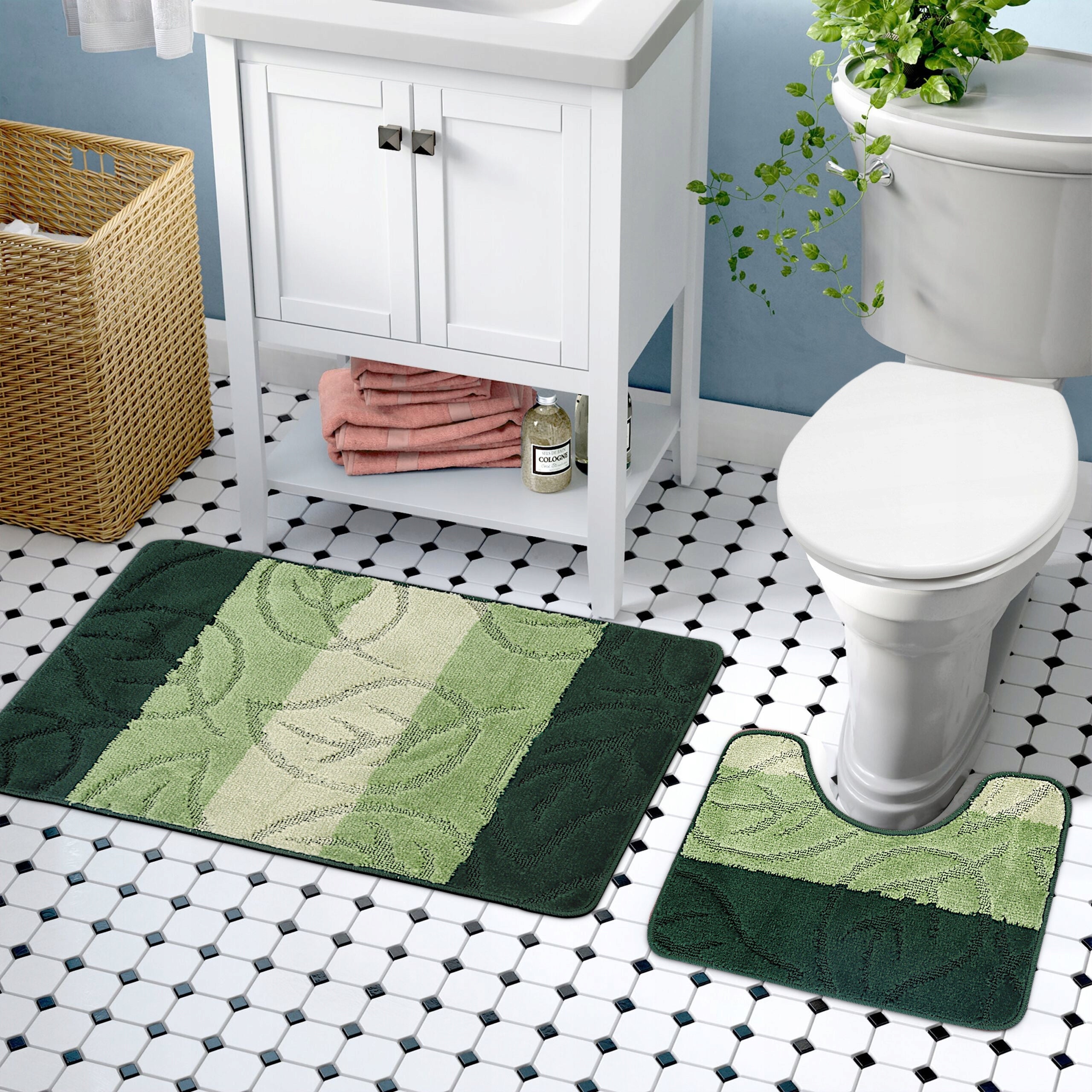BATHROOM RUGS NON-SLIP SET 2 PIECE GREEN 50X80 MAT Packaging status original