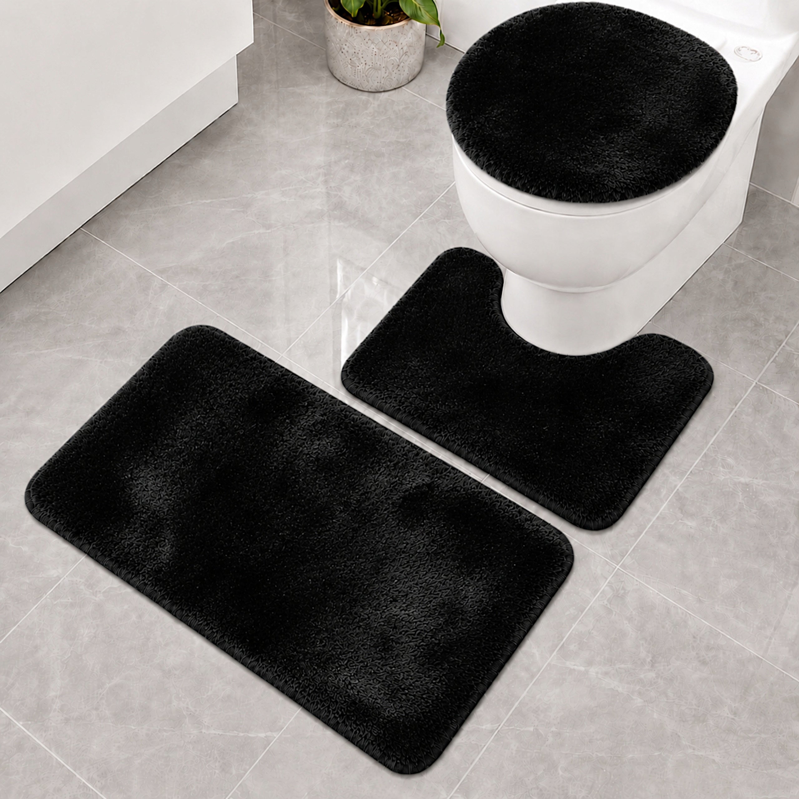 BATHROOM RUGS NON-SLIP SET 3 PIECE BLACK MODERN Manufacturer code DYWANIKI ŁAZIENKOWE 50X80 KOMPLET CZARNE