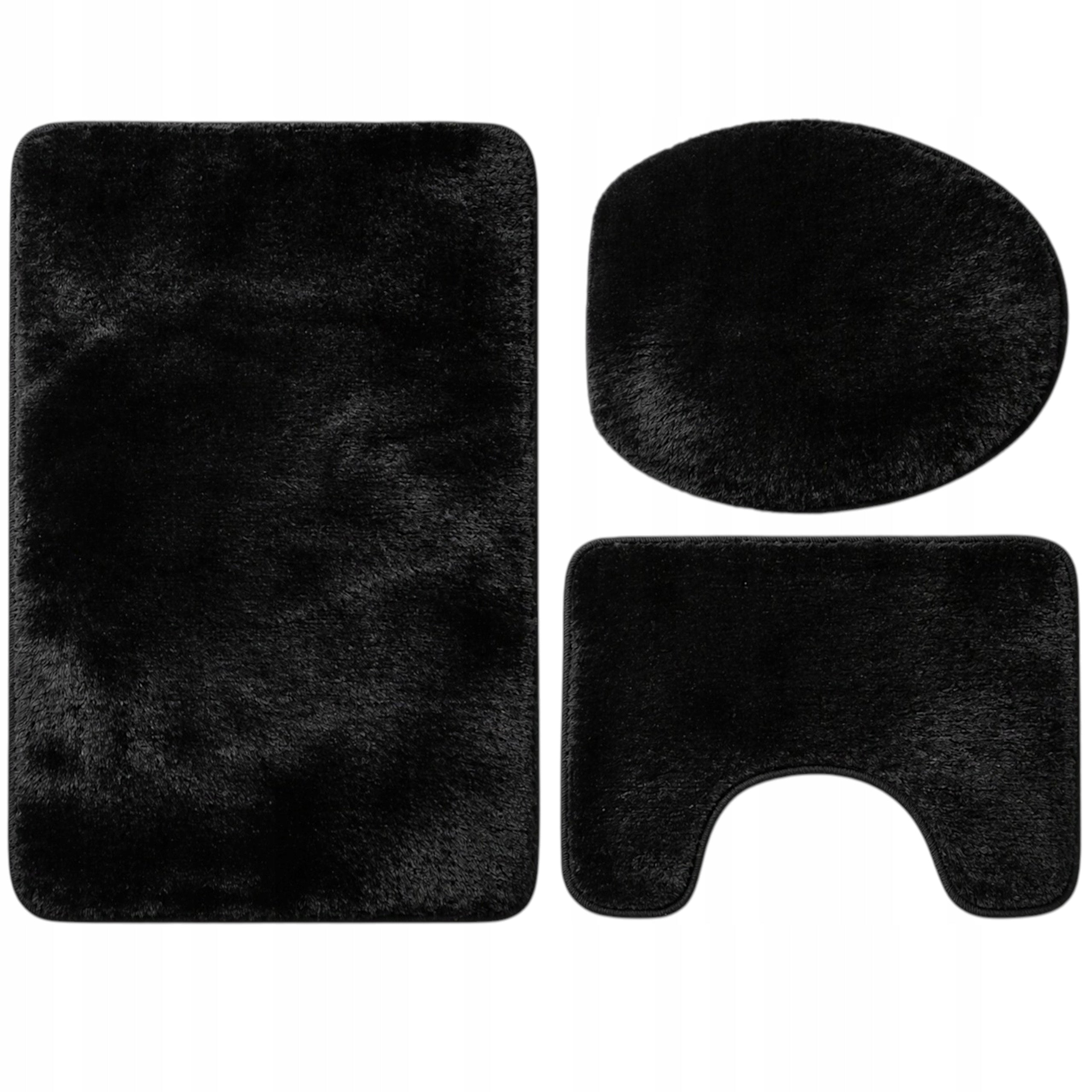BATHROOM RUGS NON-SLIP SET 3 PIECE BLACK MODERN Packaging status original