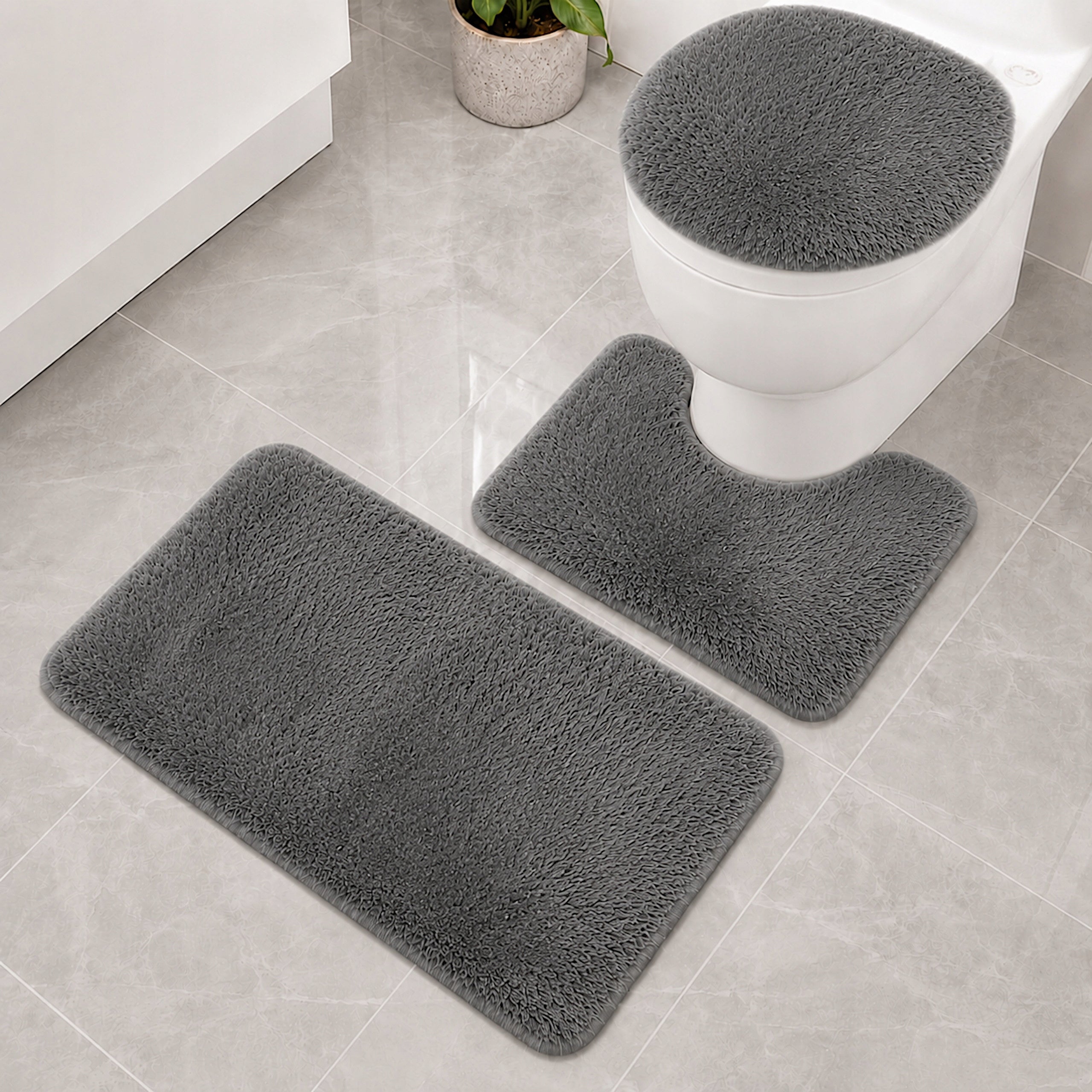 BATHROOM RUGS NON-SLIP SET 3 PIECE GREY QUICK DRYING Manufacturer code DYWANIKI ŁAZIENKOWE 50X80 KOMPLET SZARE