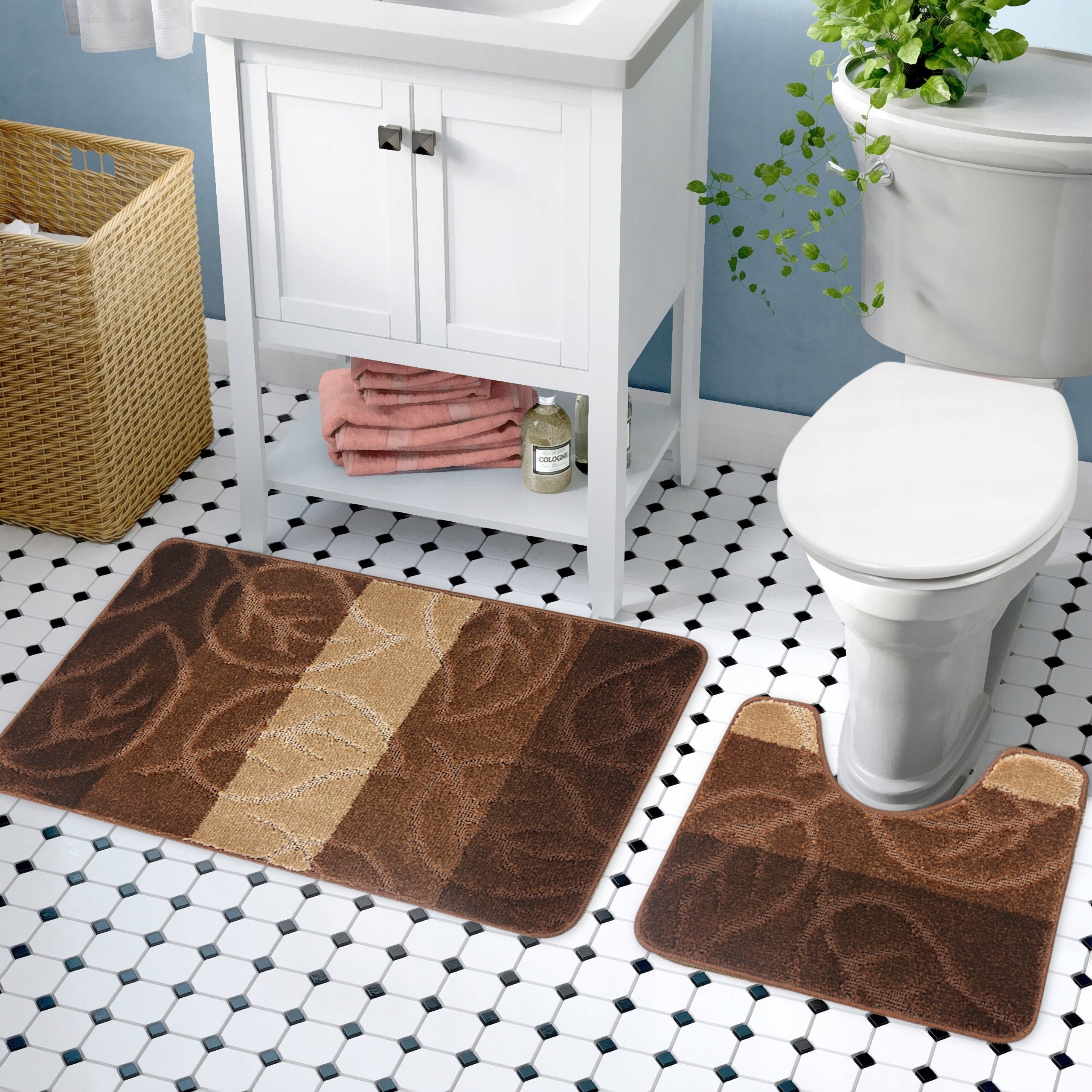 BATHROOM RUGS NON-SLIP SET OF 2 MODERN BROWN Brand Decorator Home