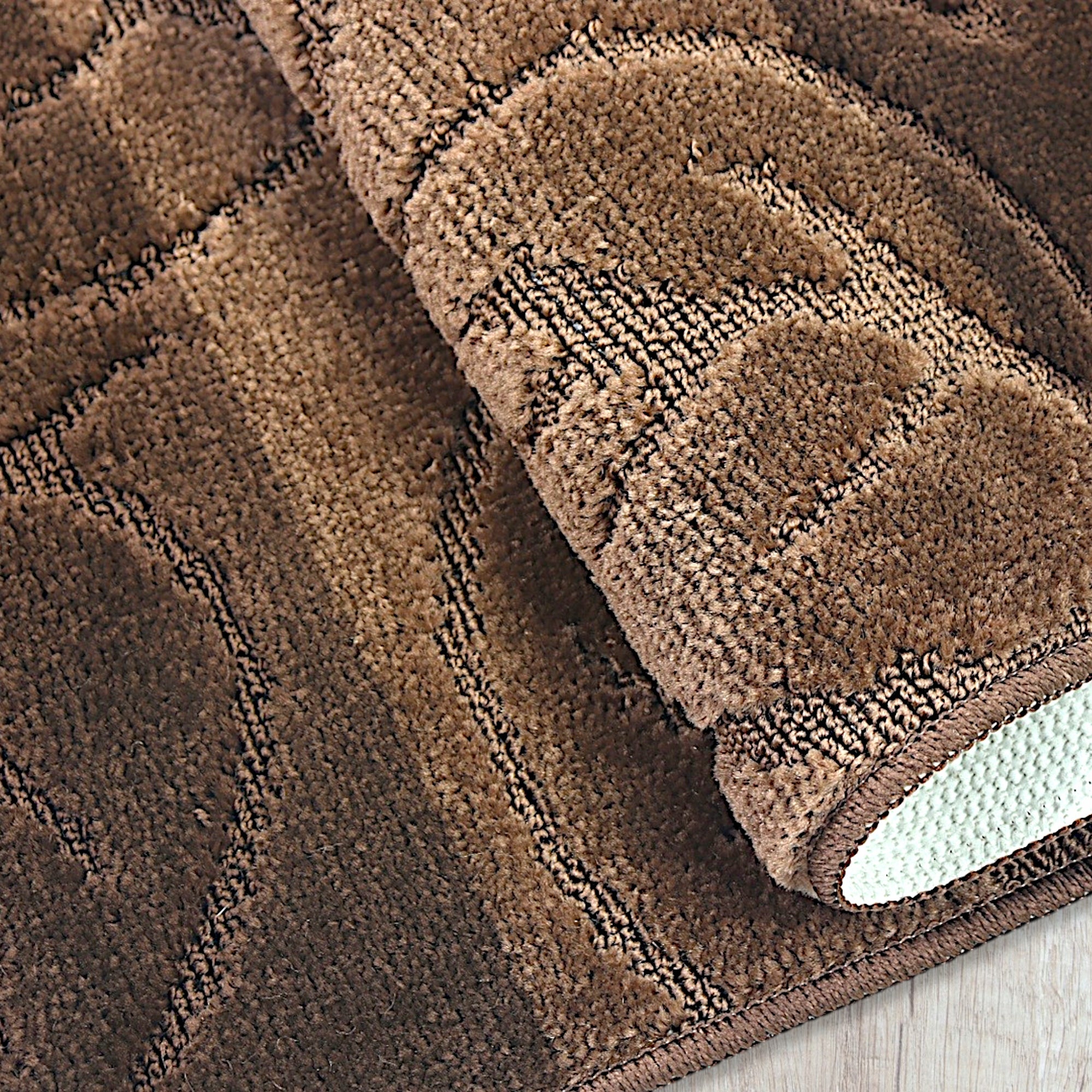 BATHROOM RUGS NON-SLIP SET OF 2 MODERN BROWN Shape rectangle